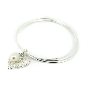 Endless Love Sterling Silver Pearl Bangle