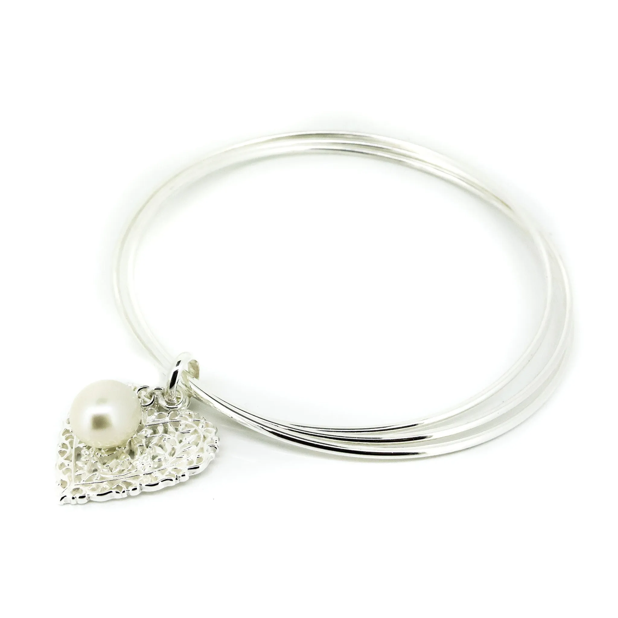 Endless Love Sterling Silver Pearl Bangle