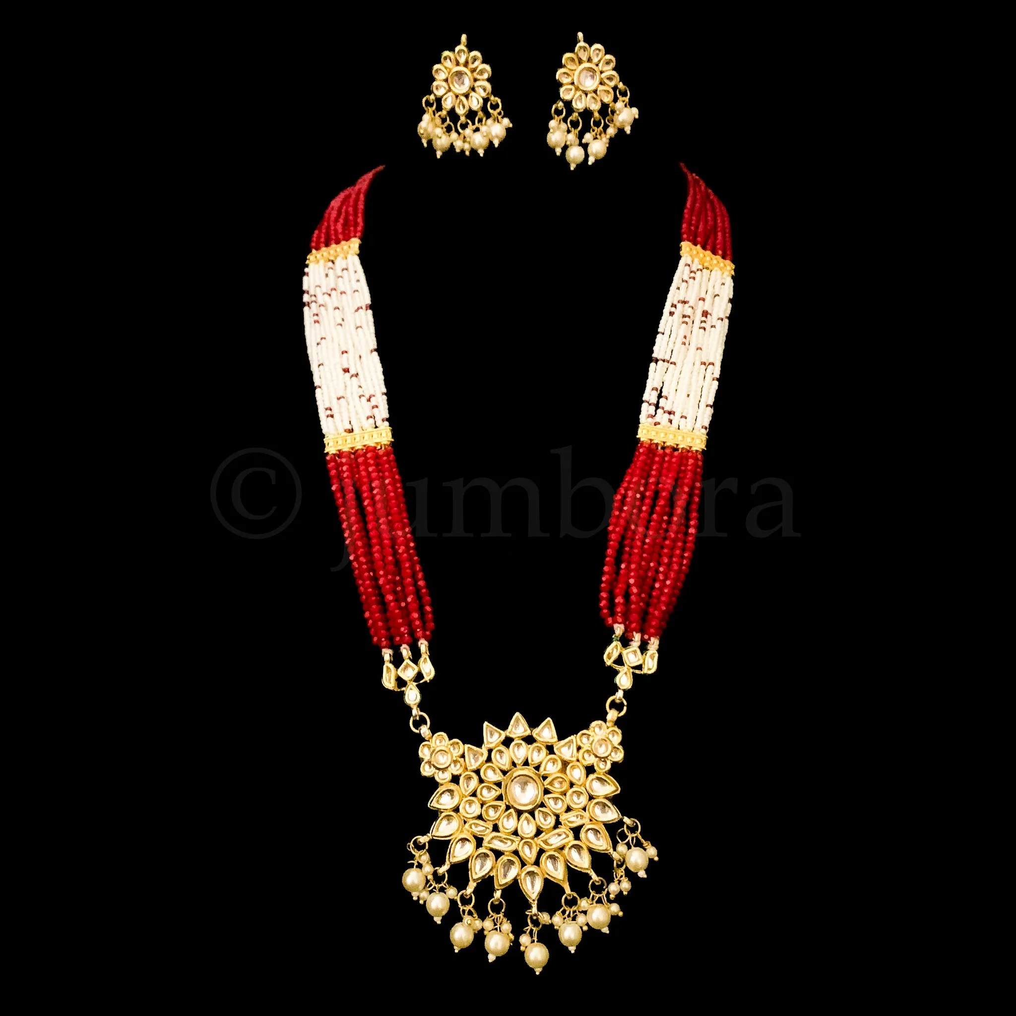 Exceptional Long Kundan Mala With Pearl and Brilliant Red Beads