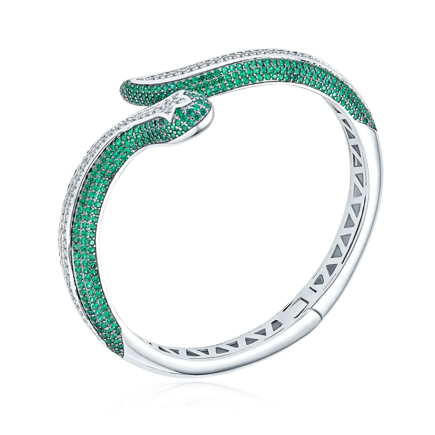 Exotic Egyptian Green Eye Pave Bangle Snake Bracelet Gold Silver Plate