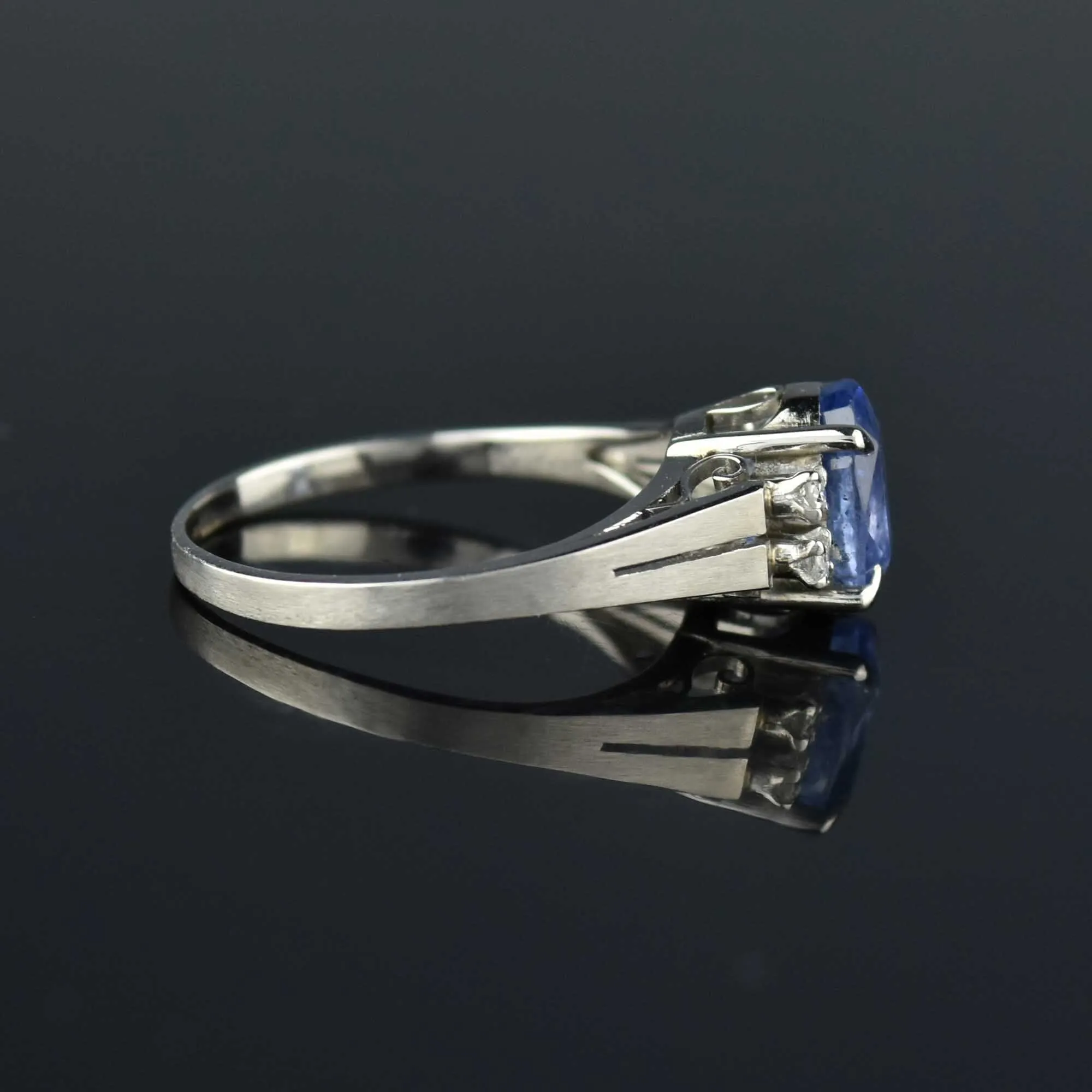 Final Payment Vintage Platinum Diamond Natural Blue Sapphire Ring