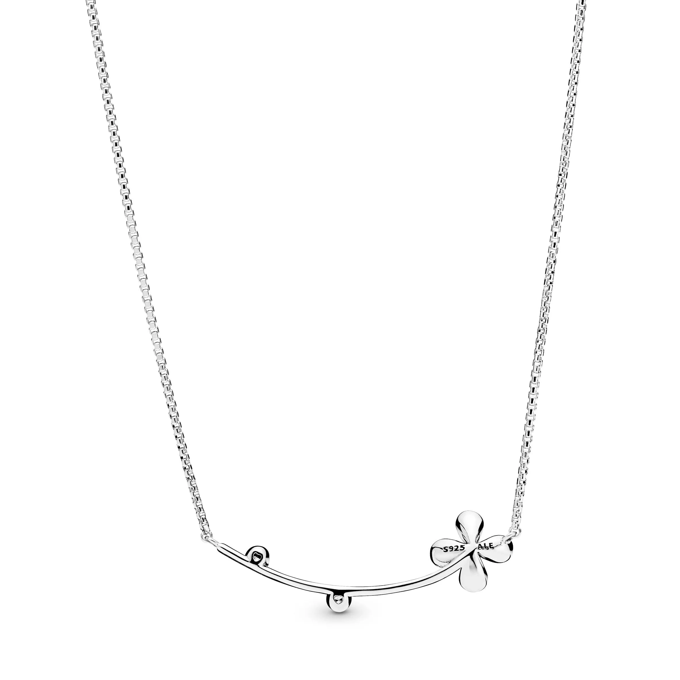 Flower silver collier with clear cubic zirconia