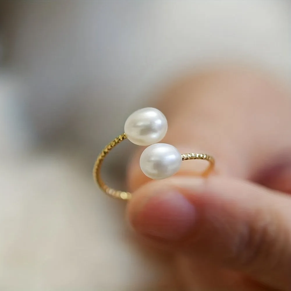 Freshwater Pearl Open Ring Elegant Adjustable Finger Ring Jewelry Decoration For Women