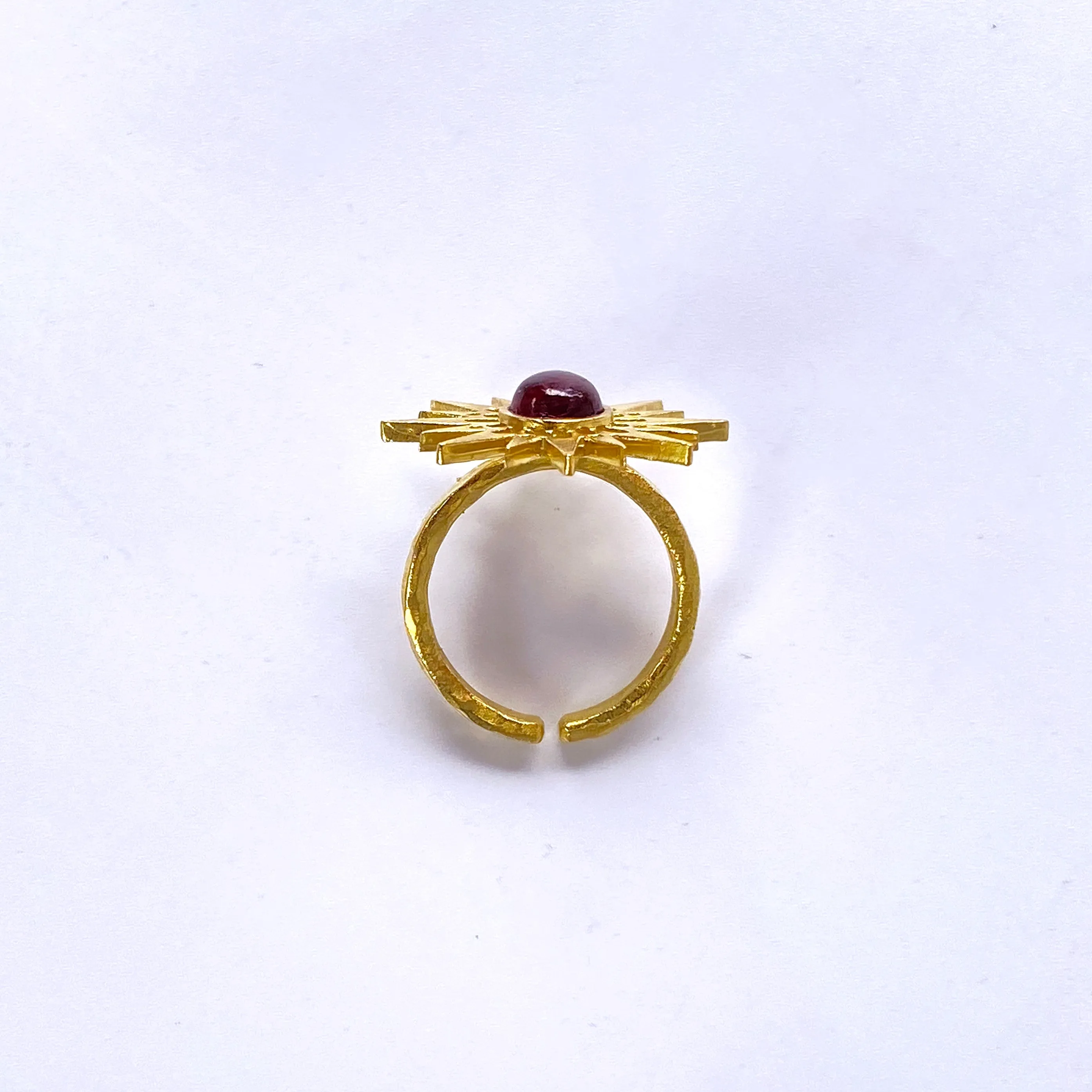 Garnet gemstone Brass Sun Ring