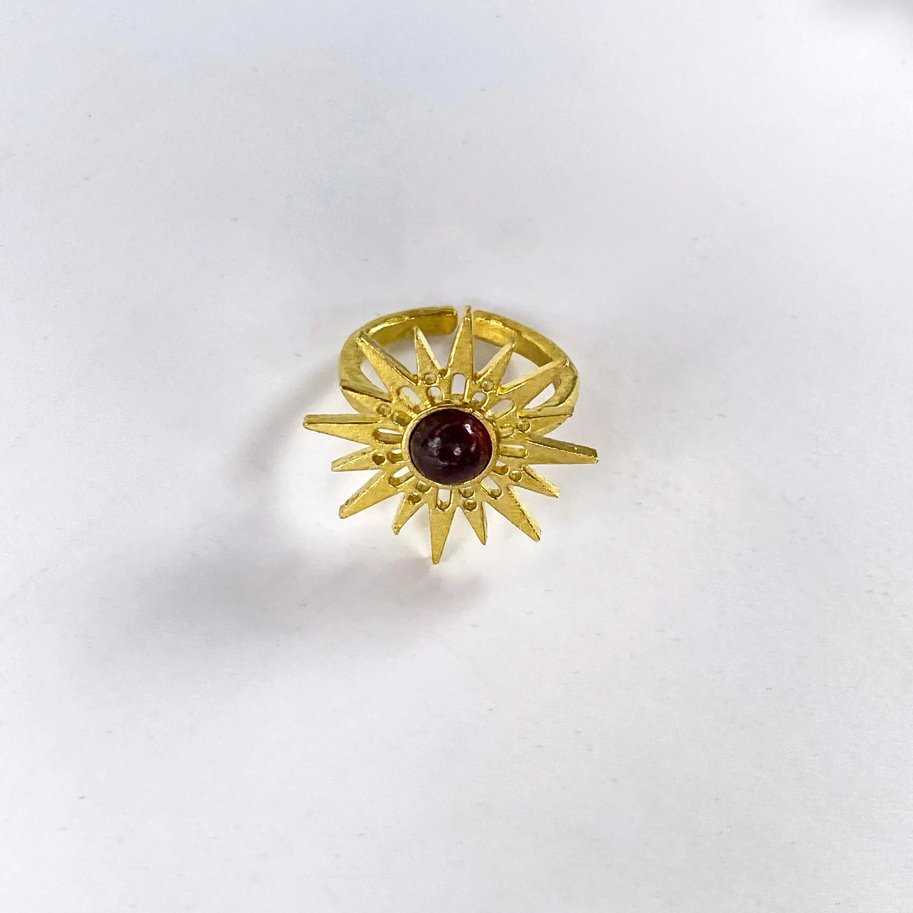 Garnet gemstone Brass Sun Ring