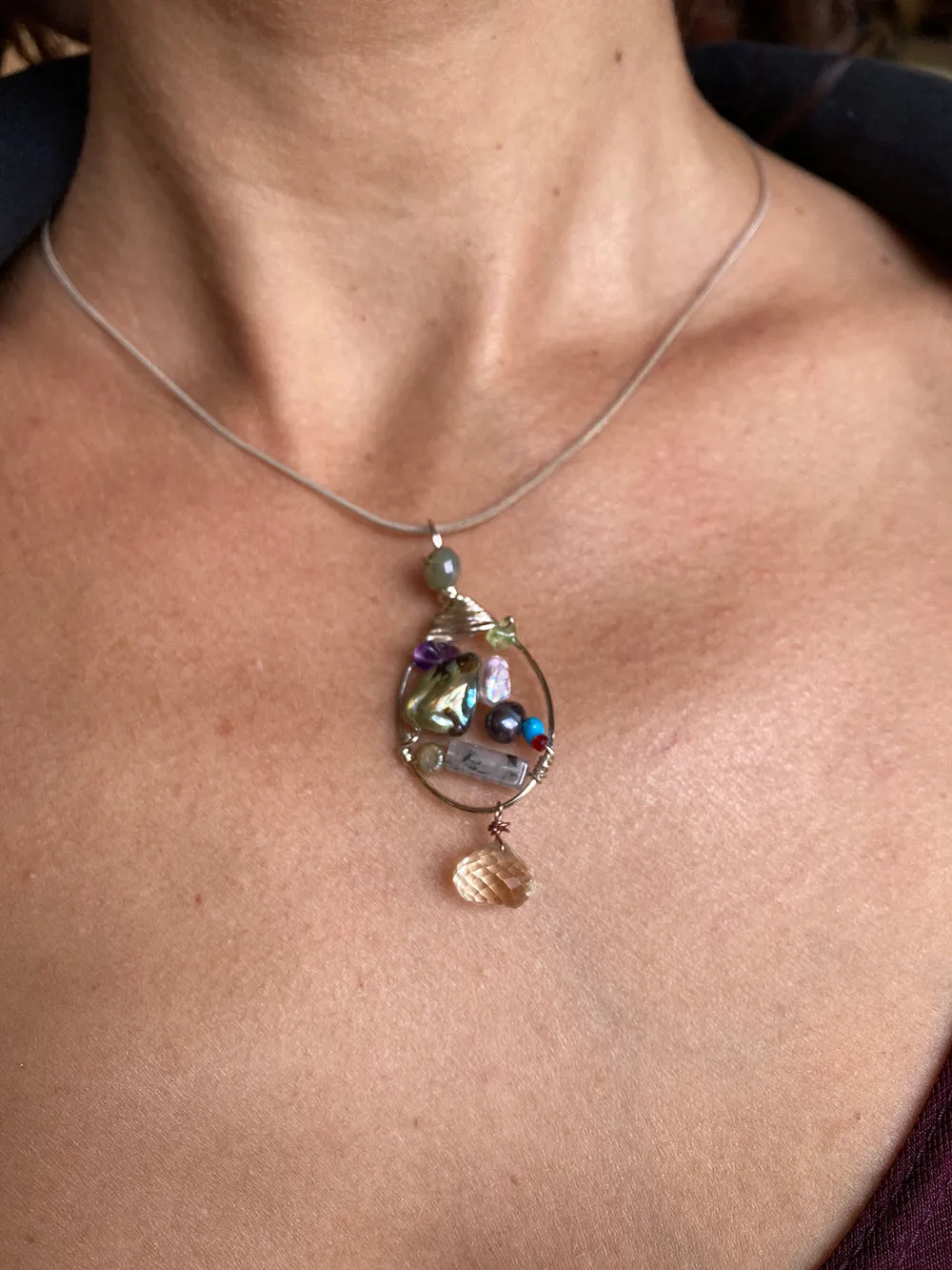 Gem & Abalone Pendant