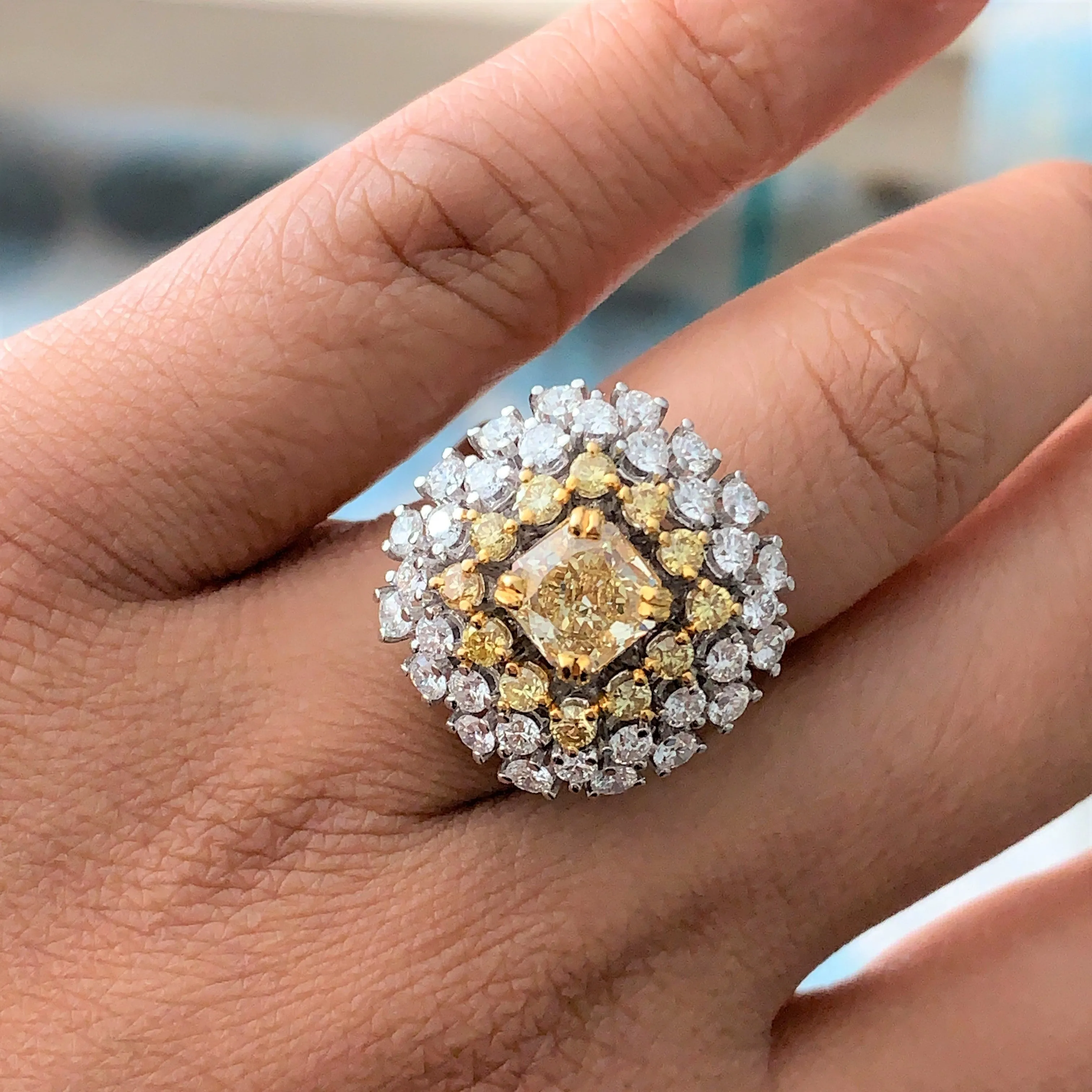 Genelia Yellow Diamond Solitaire Cocktail Ring (3.44 ct Diamonds) in Gold