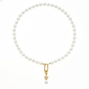 Gold Crystal Star & Pearl Charm Necklace