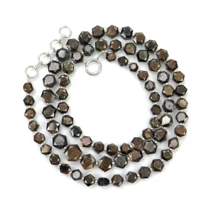 Golden Brown CHOCOLATE Sapphire Gemstone NECKLACE : 20.50gms Natural Sapphire Hexagon Shape Faceted Necklace 5mm - 8mm 19" (With Video)