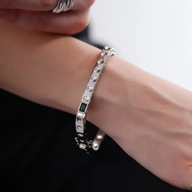 Grecian Hammered Square Bangle with Chrome Diopside