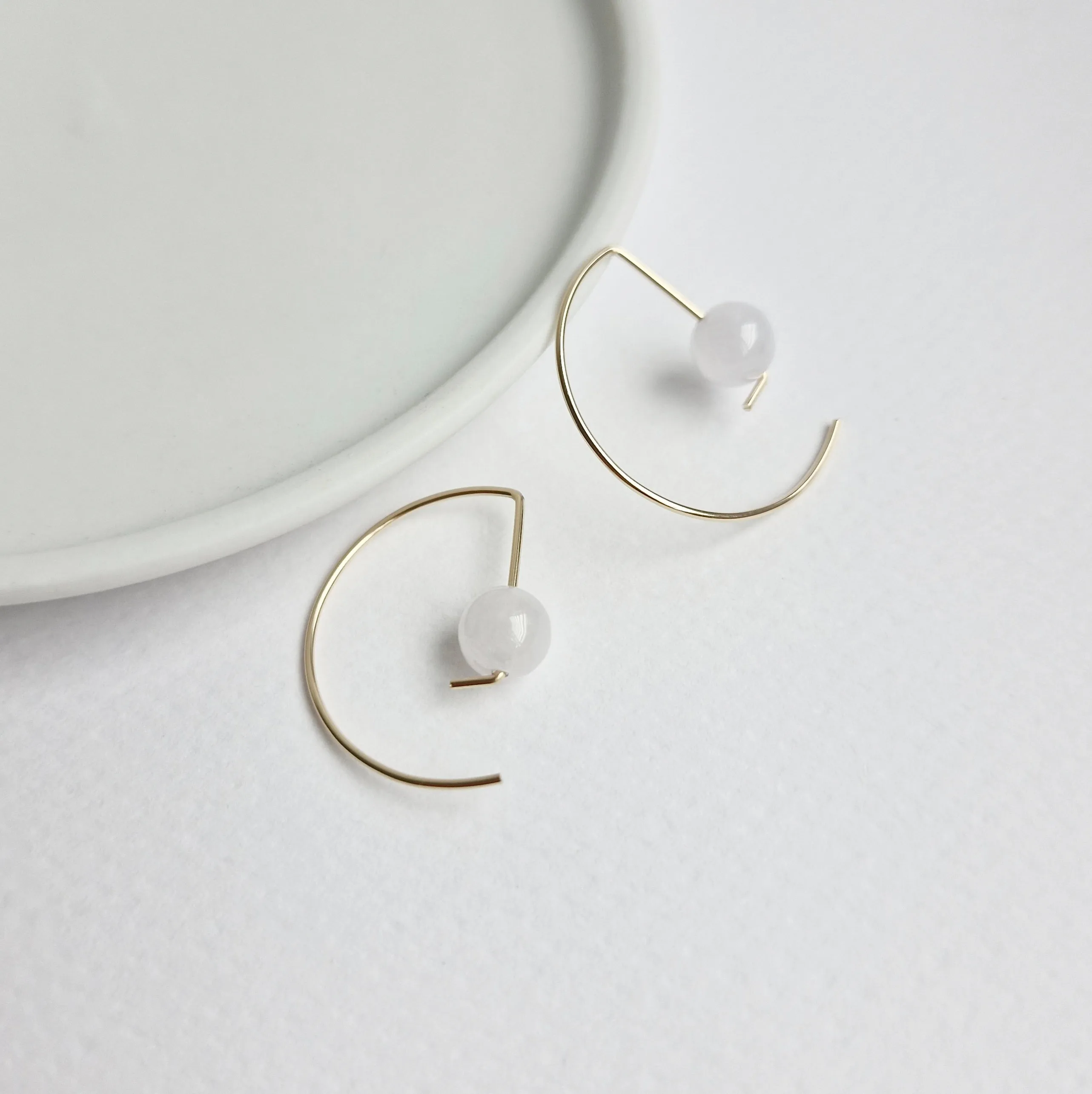 Halfmoon Earrings / White Jade