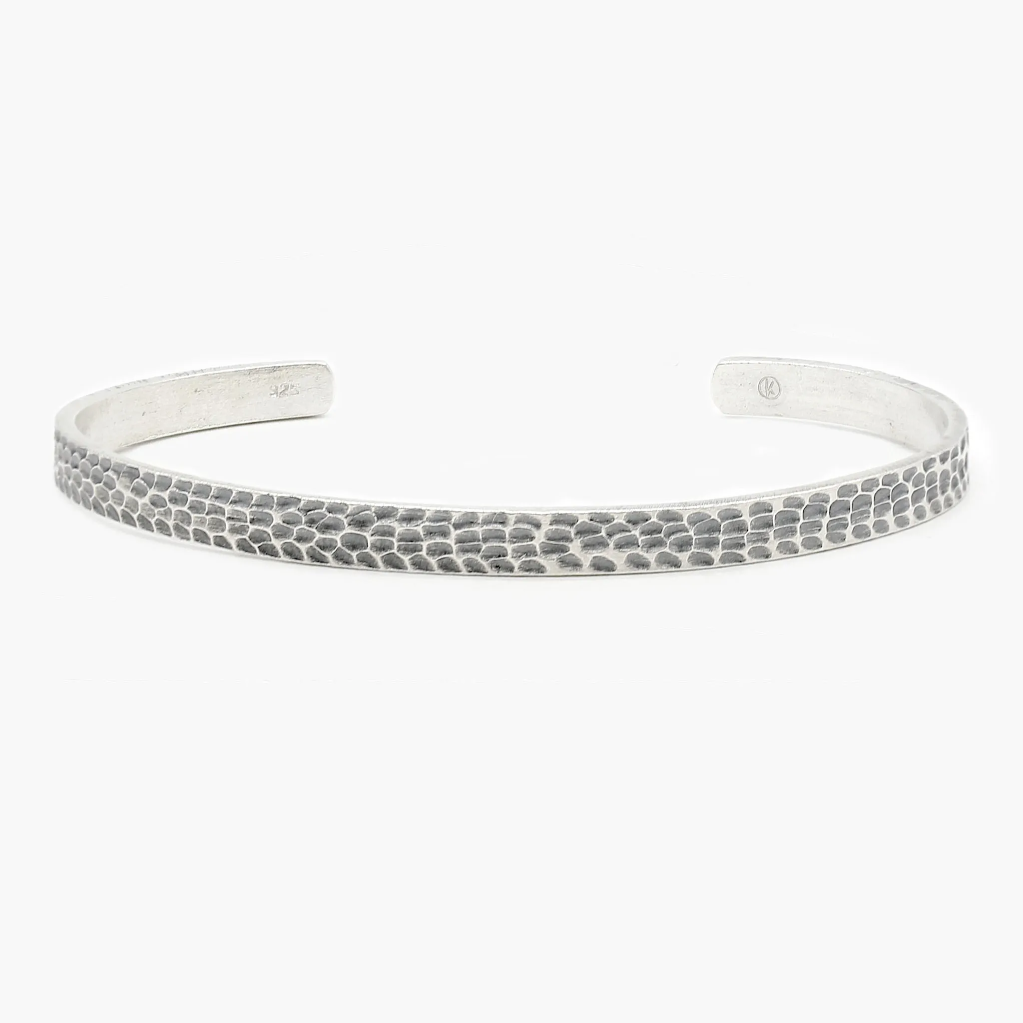 Hammered Silver Bangle With Oxidised Finish