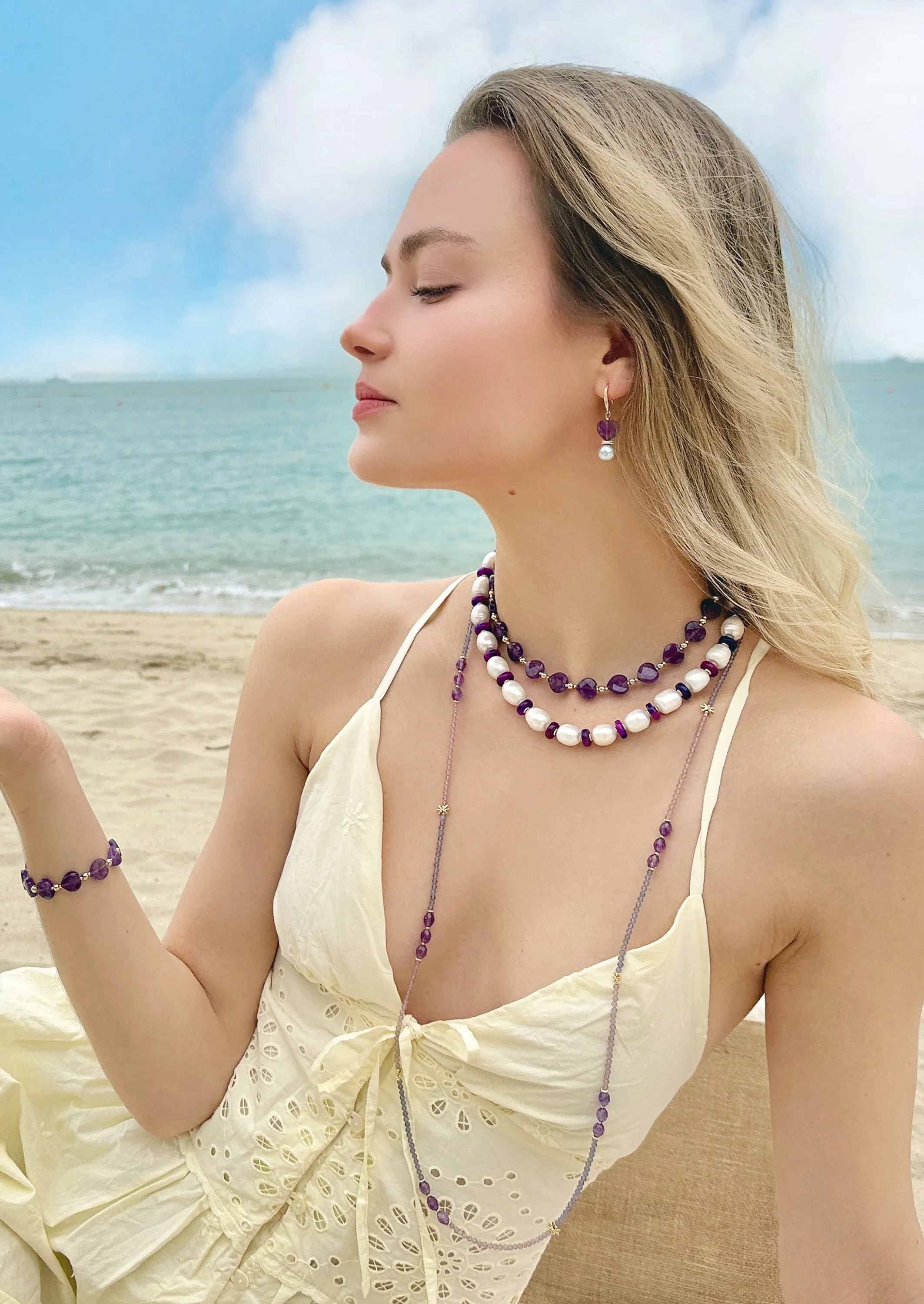 Heart Shaped Amethyst with Magnetic Clasp Choker/ Necklace LN015