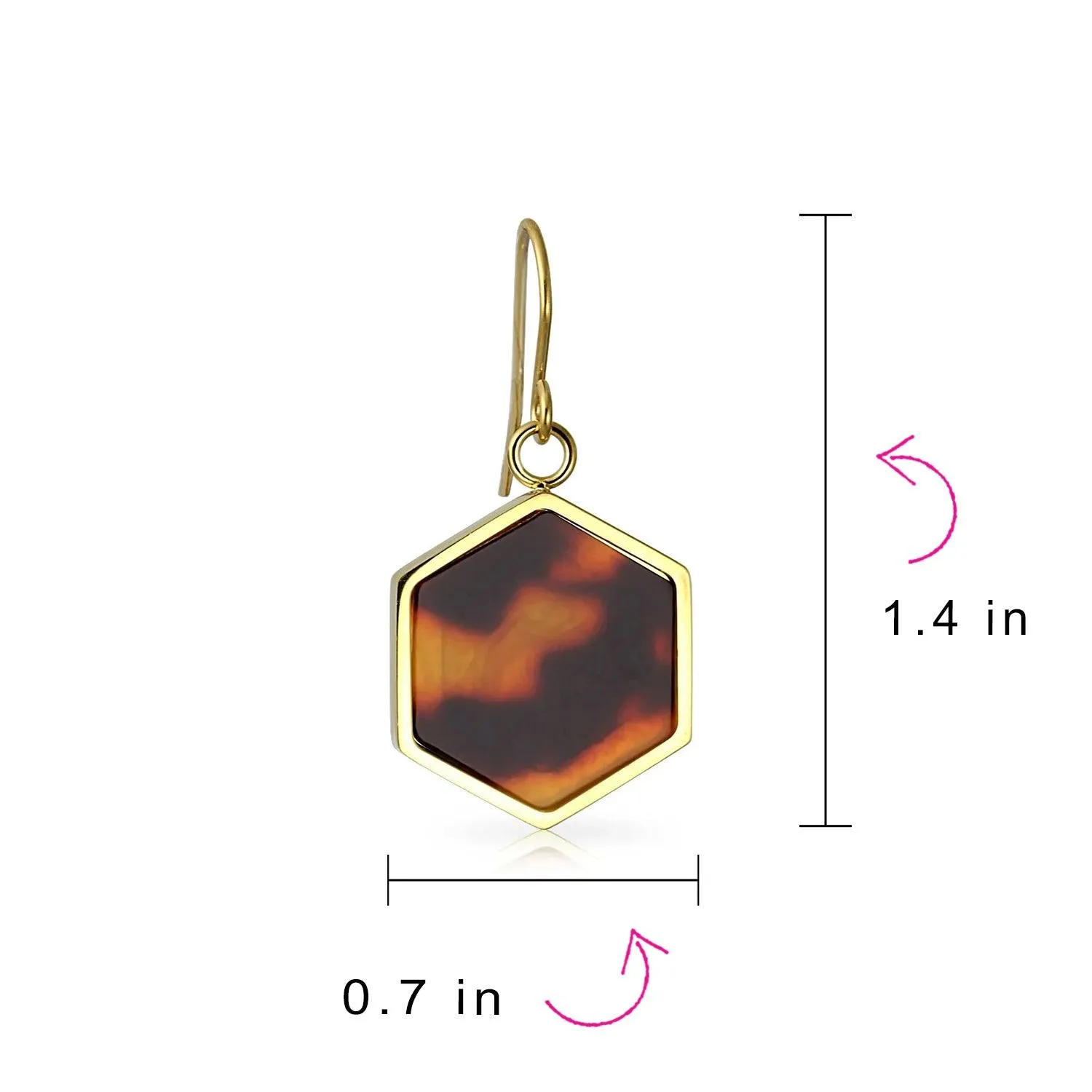 Hexagon Brown Tortoise Drop Earrings Gold Plated Stainless Steel