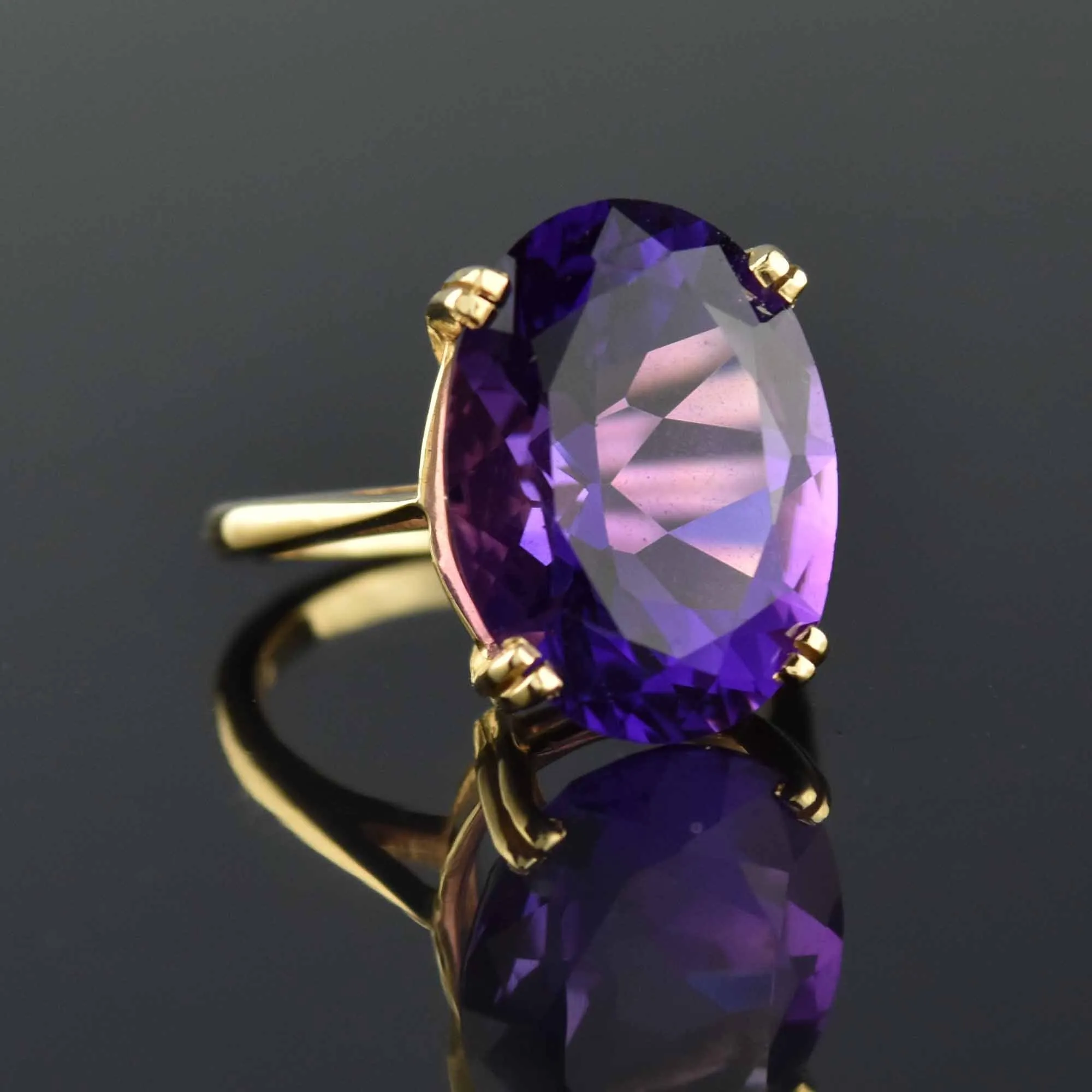 High Profile 14K Gold 9CTW Amethyst Ring