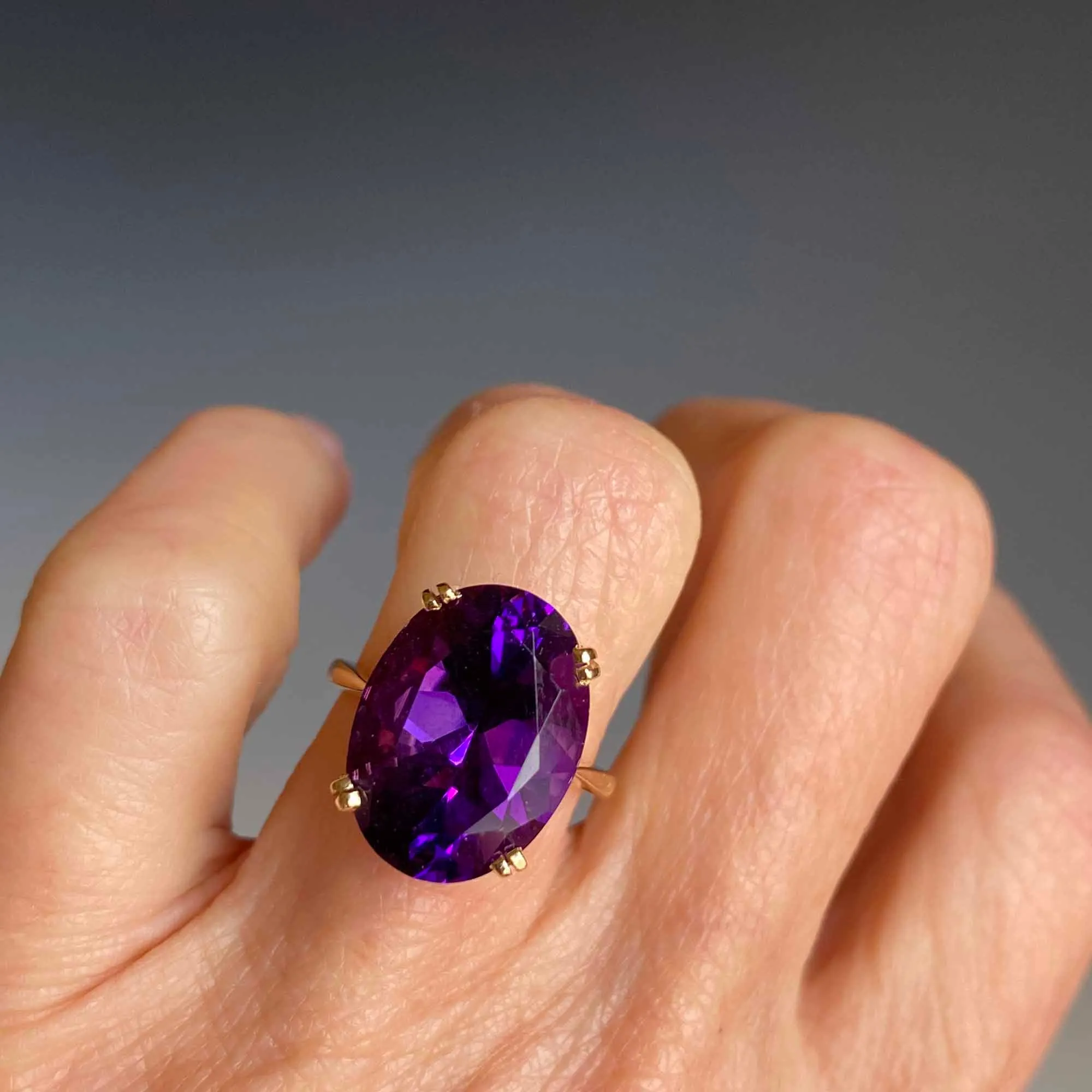 High Profile 14K Gold 9CTW Amethyst Ring