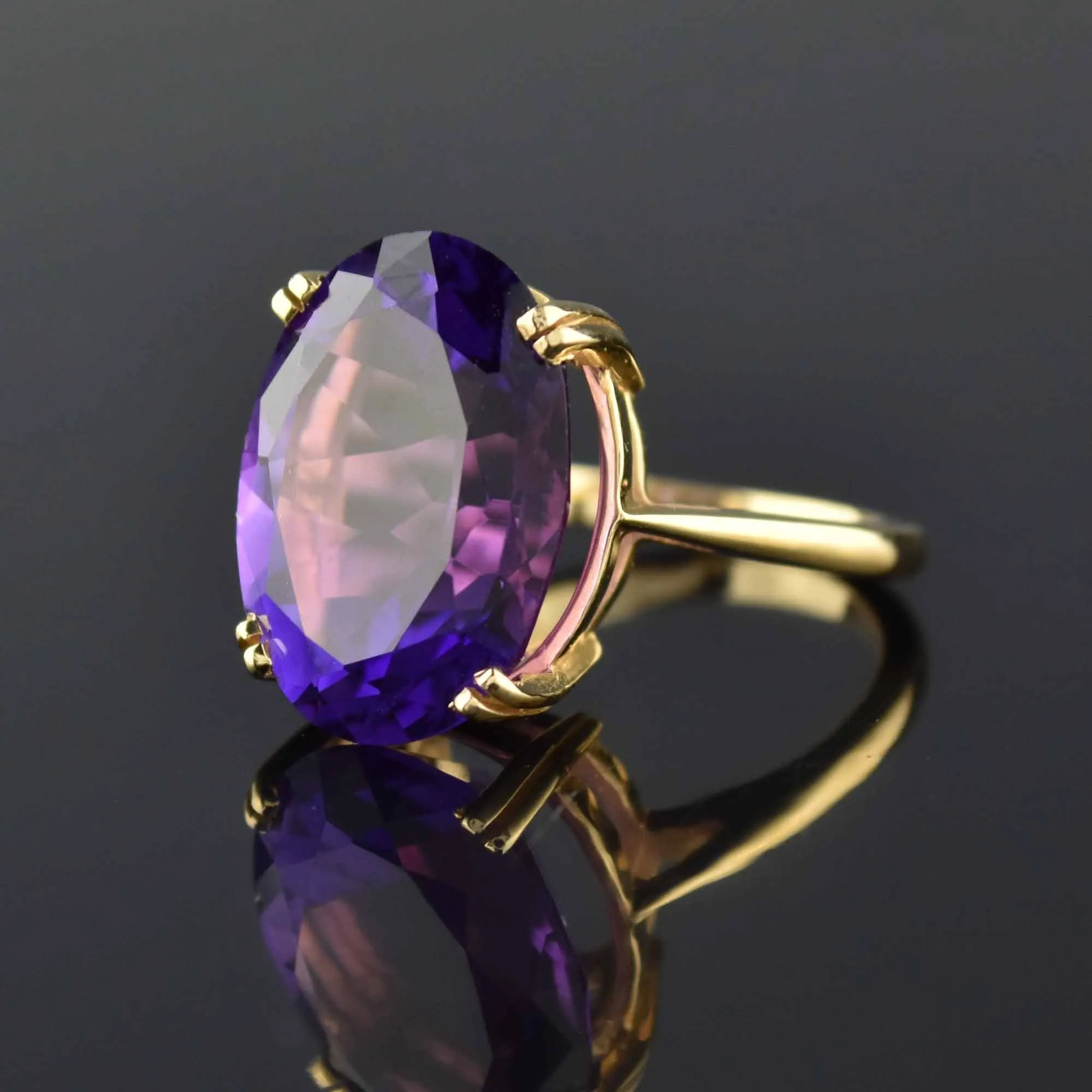 High Profile 14K Gold 9CTW Amethyst Ring