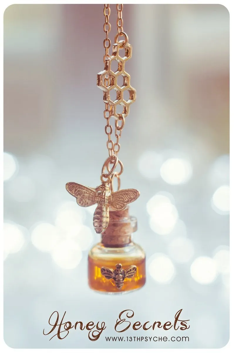 Honey bee and honeycomb bottle necklace