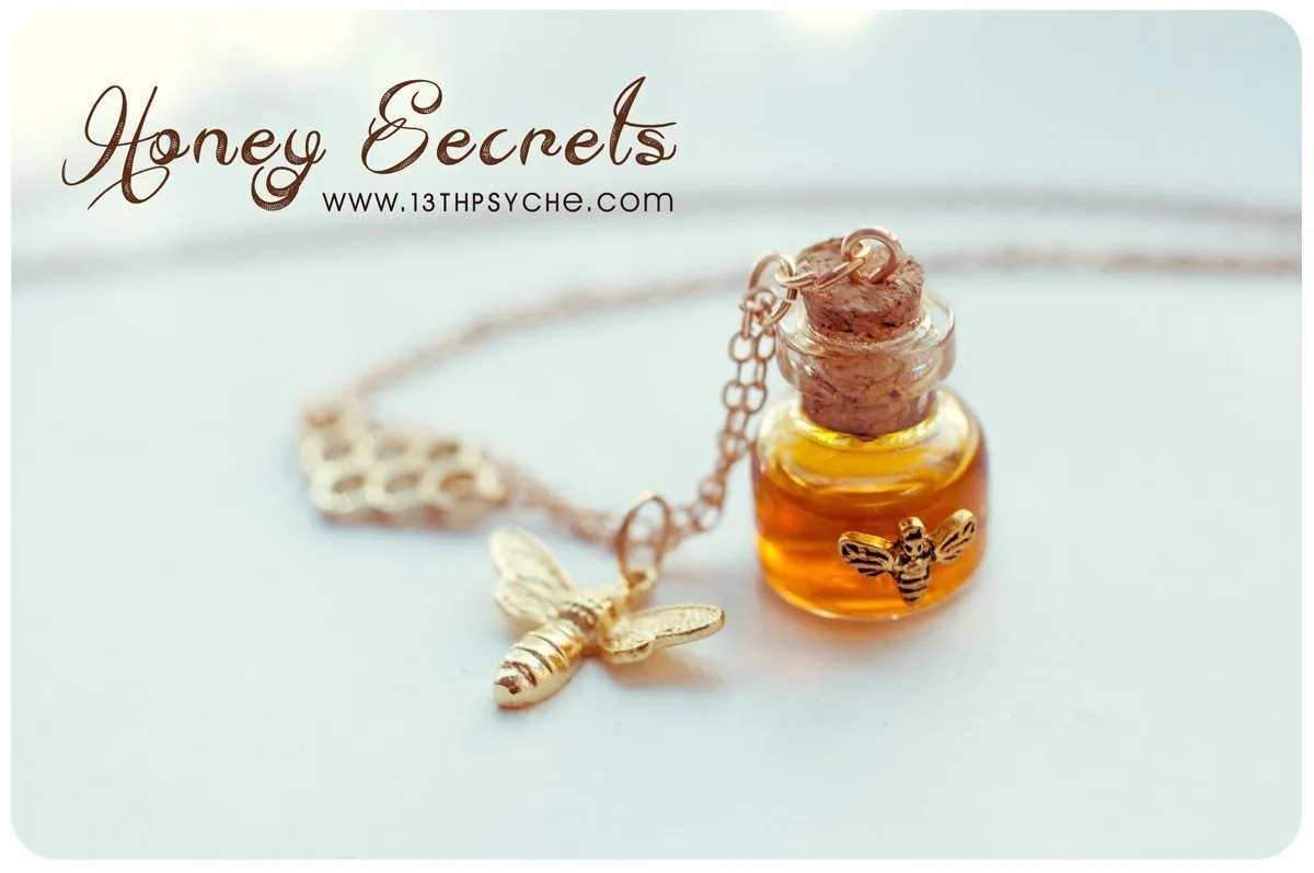 Honey bee and honeycomb bottle necklace