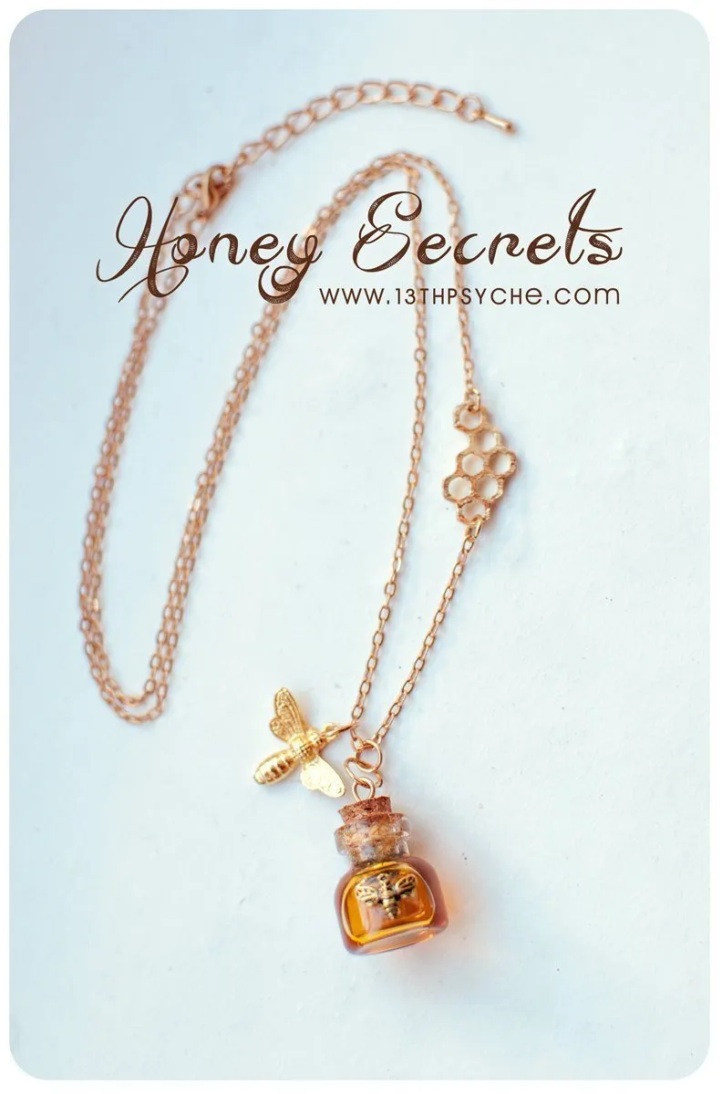 Honey bee and honeycomb bottle necklace