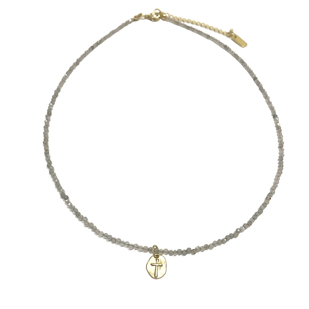 Hope cross necklace in gold   labradorite