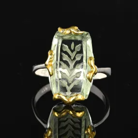 Intaglio Green Amethyst Ring in Gold Sterling Silver