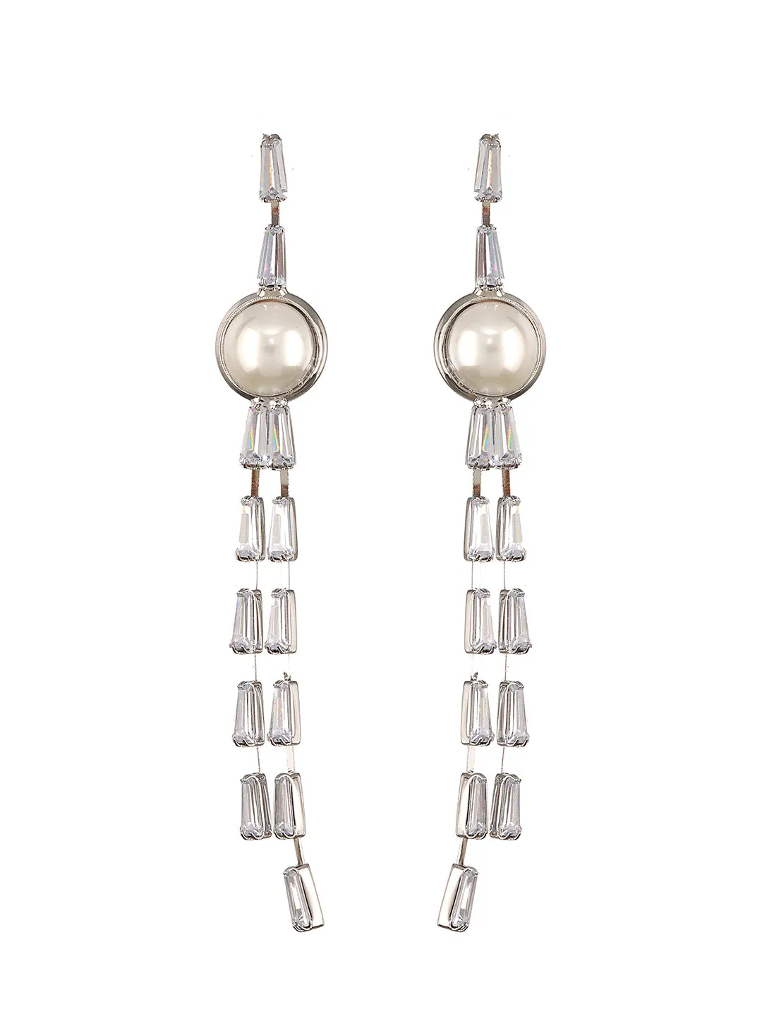 JAZZ AND SIZZLE Silver-Toned Rhodium-Plated CZ Studded Contemporary Drop Earrings