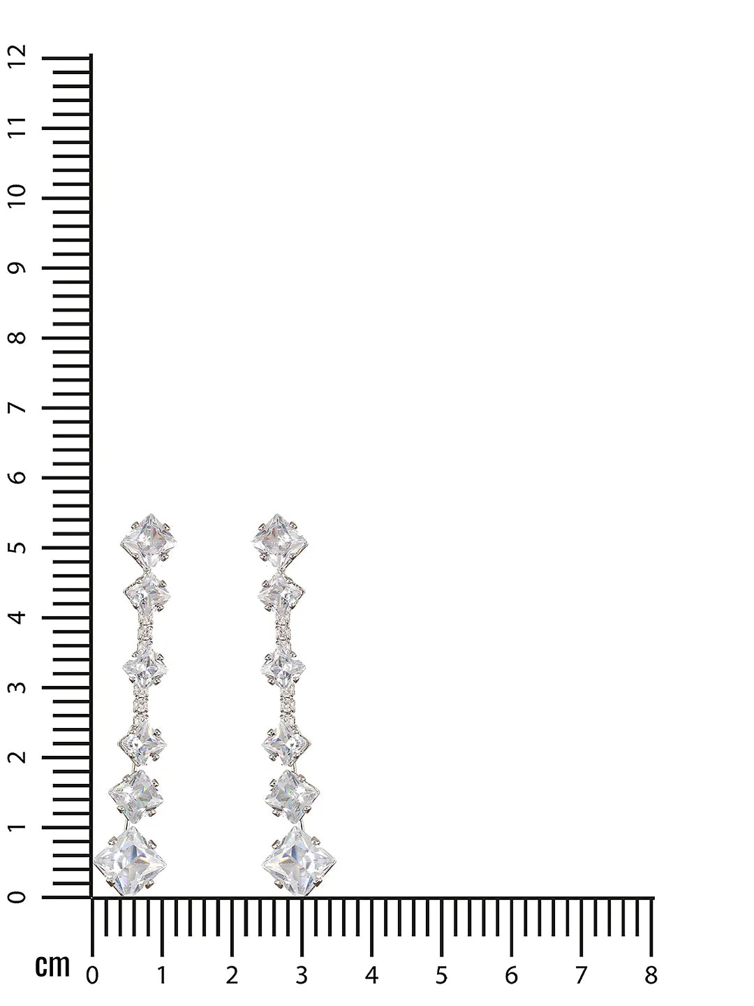 JAZZ AND SIZZLE Silver-Toned Rhodium-Plated CZ Studded Contemporary Drop Earrings