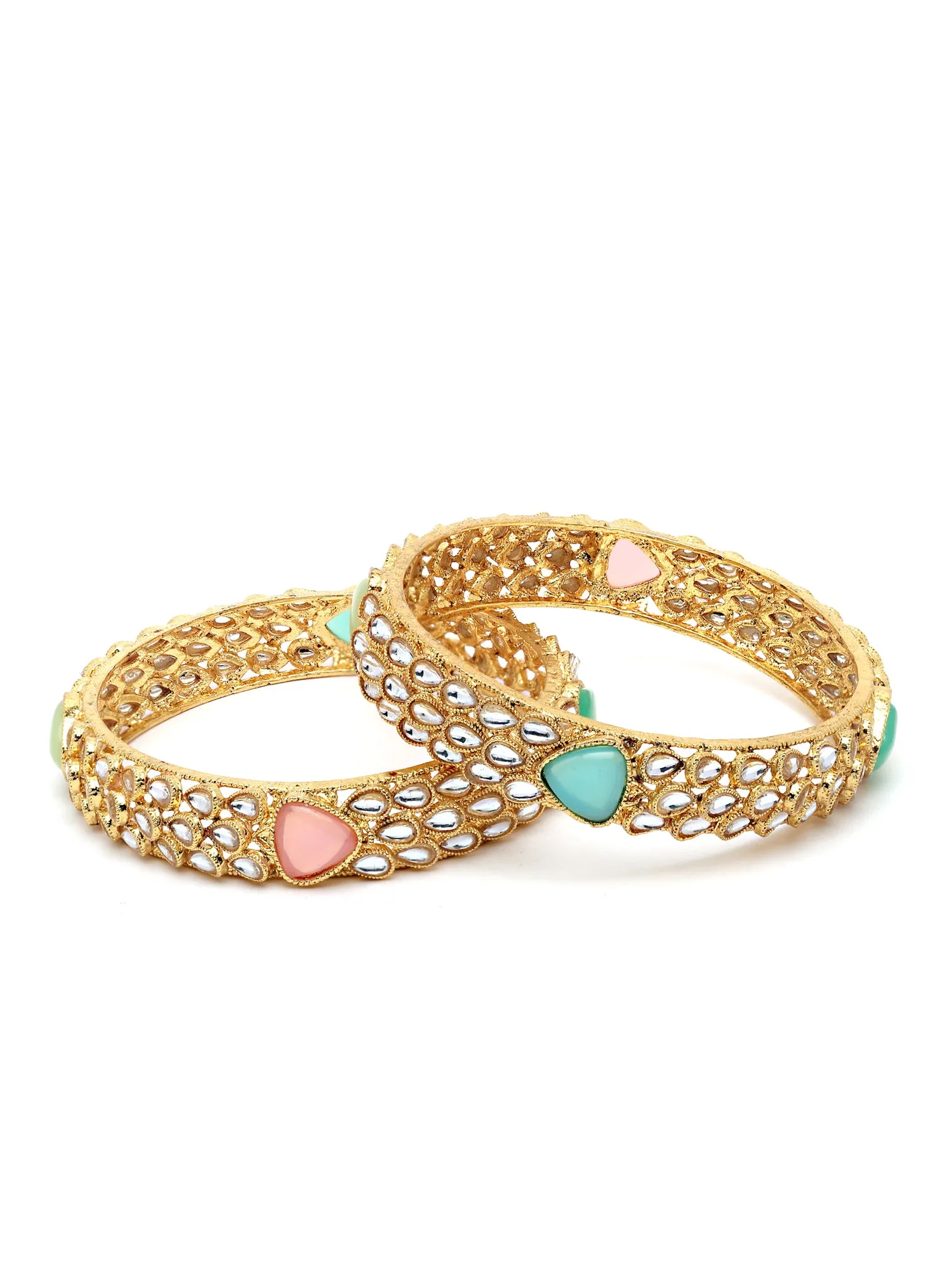 Karatcart Antique Gold Plated Kundan Bangle Set for Women