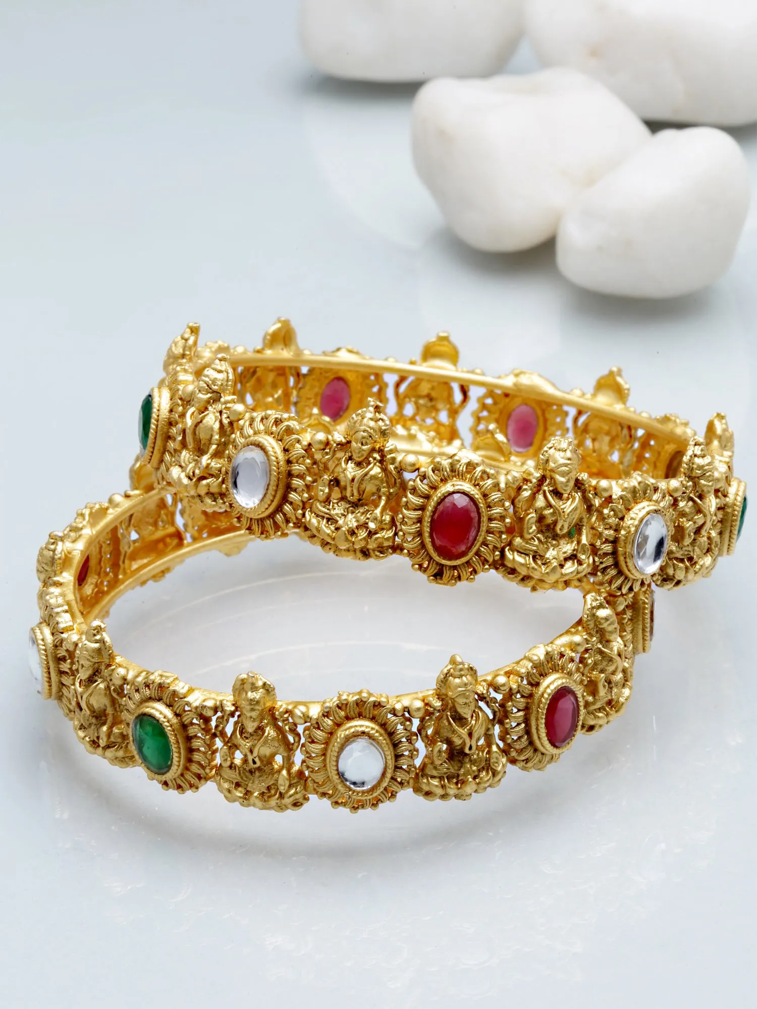 Karatcart Antique Gold Plated Mata Laxmi Rajwadi Temple Bangle Set for Women