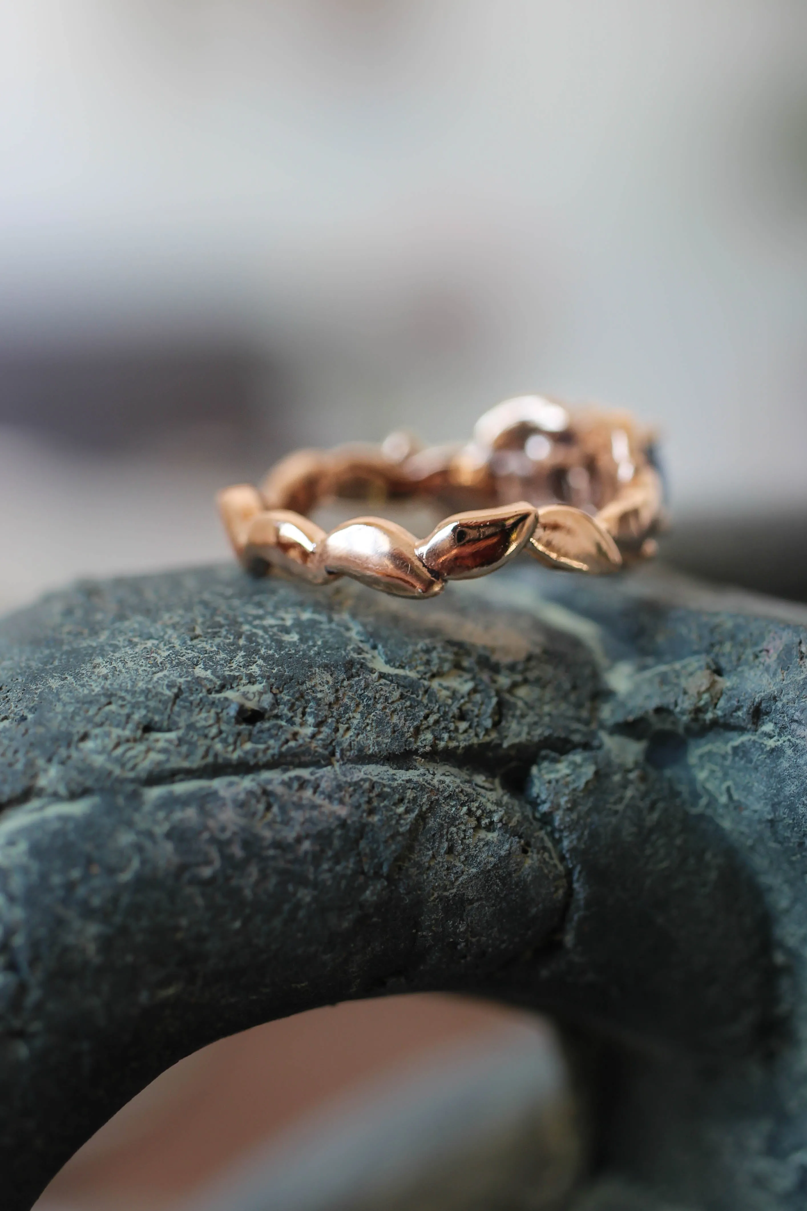 Leaves and grains ring, sapphire engagement ring