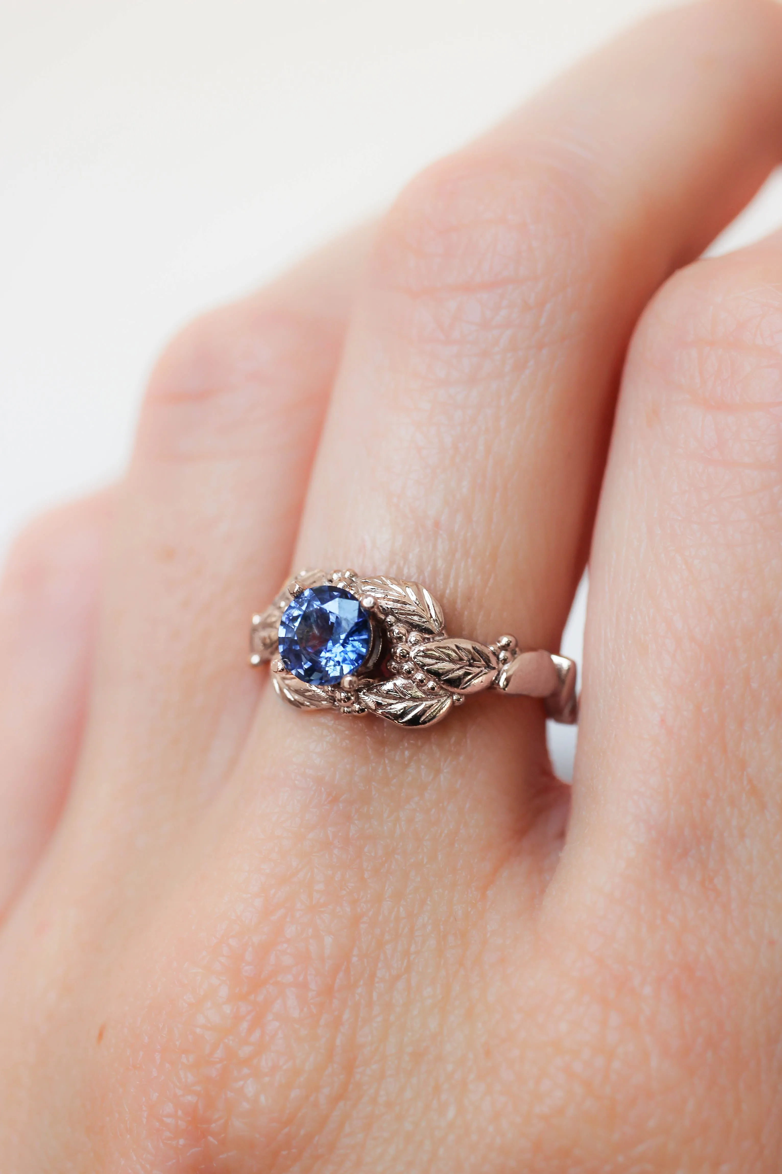 Leaves and grains ring, sapphire engagement ring