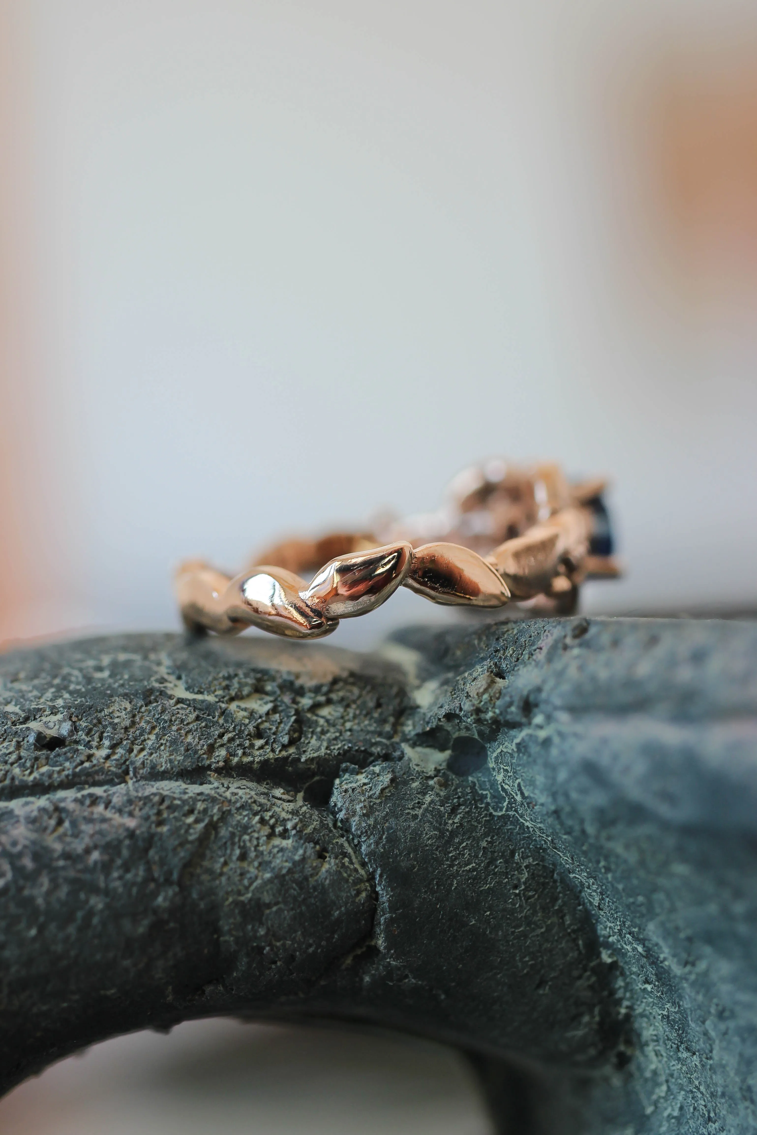 Leaves and grains ring, sapphire engagement ring