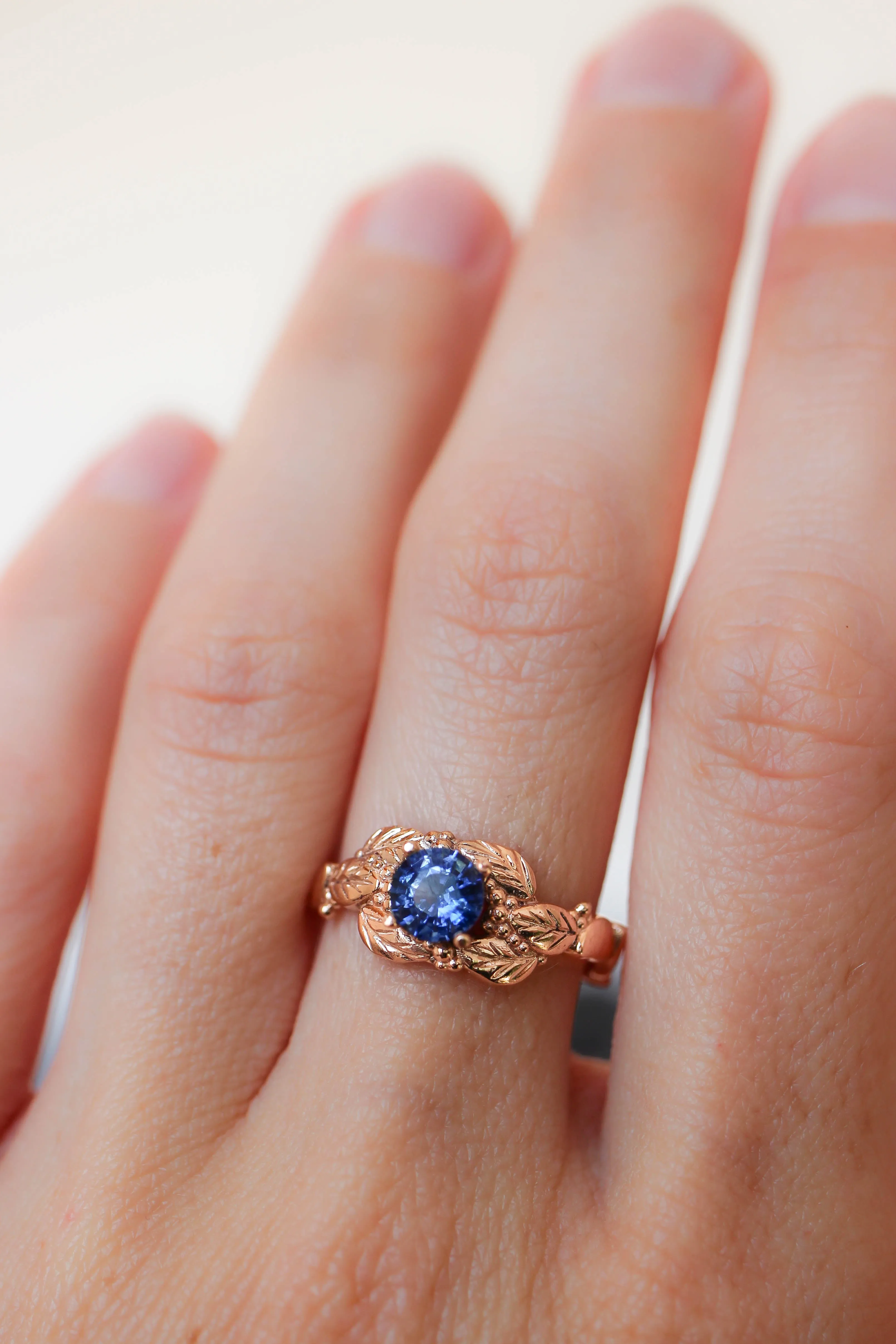 Leaves and grains ring, sapphire engagement ring