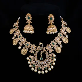 Magnificient Peacock Antique Gold Necklace Set with LCD stones and jhumka