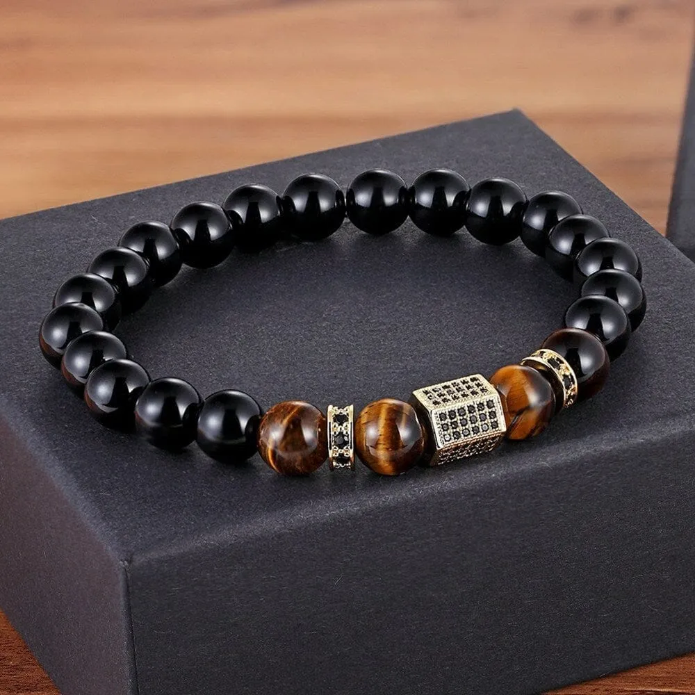 Matte Onyx Stone and Tiger Eye Bracelet