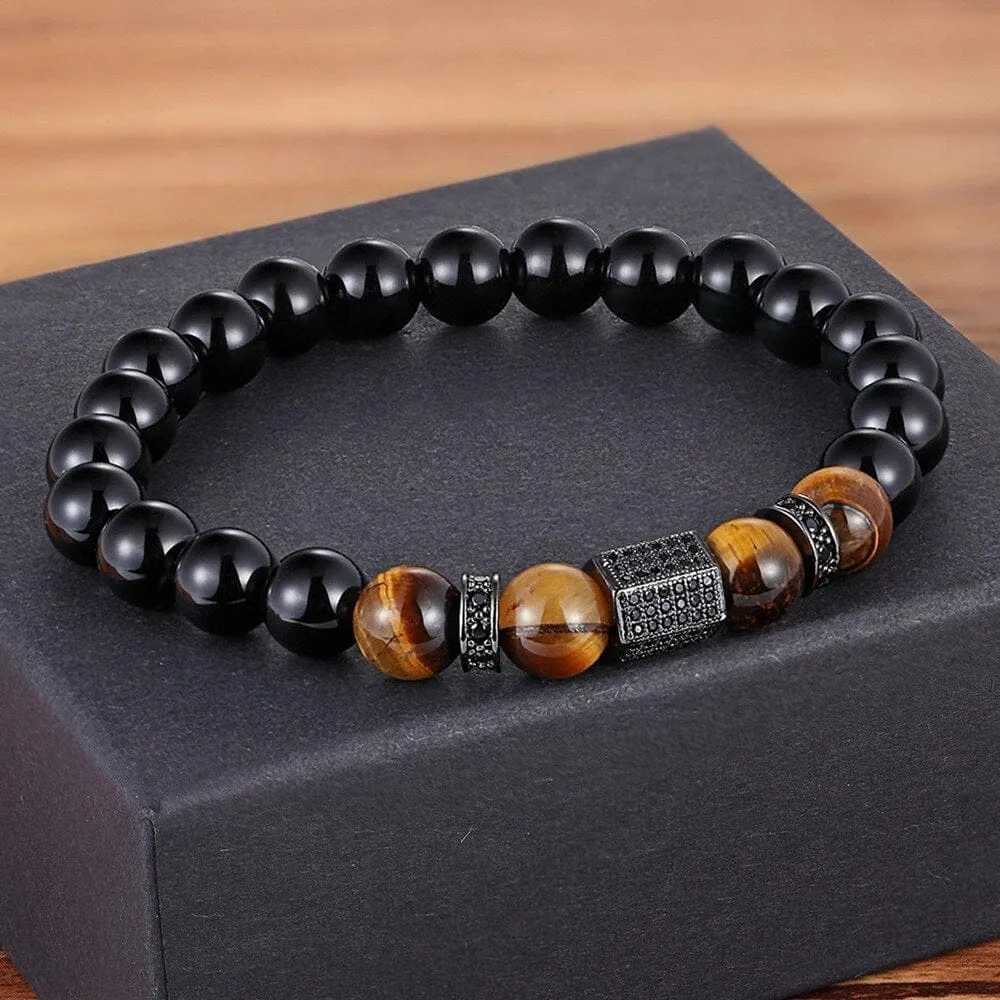 Matte Onyx Stone and Tiger Eye Bracelet