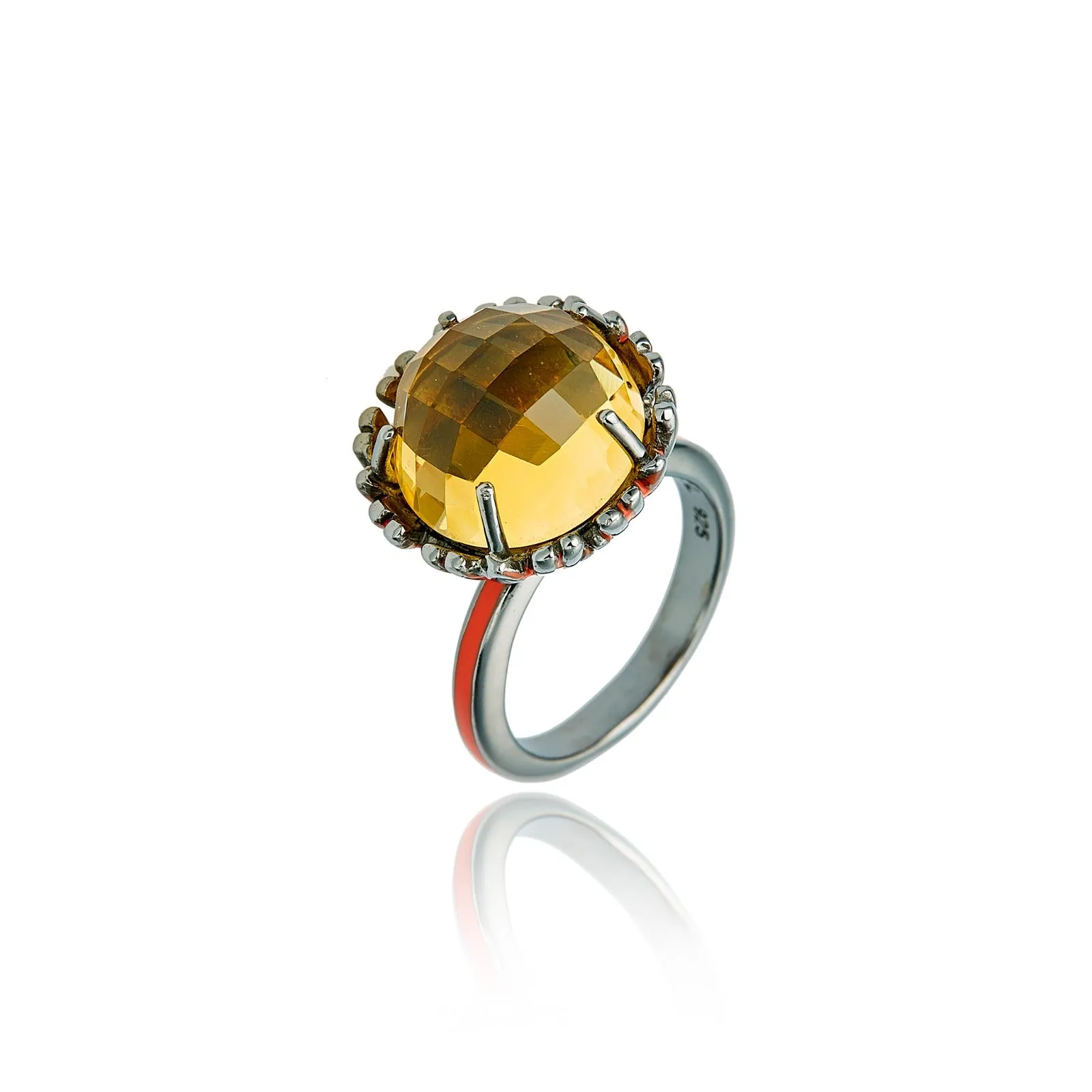 MCL Design Sterling Silver Cocktail Ring With Orange Enamel & Citrine