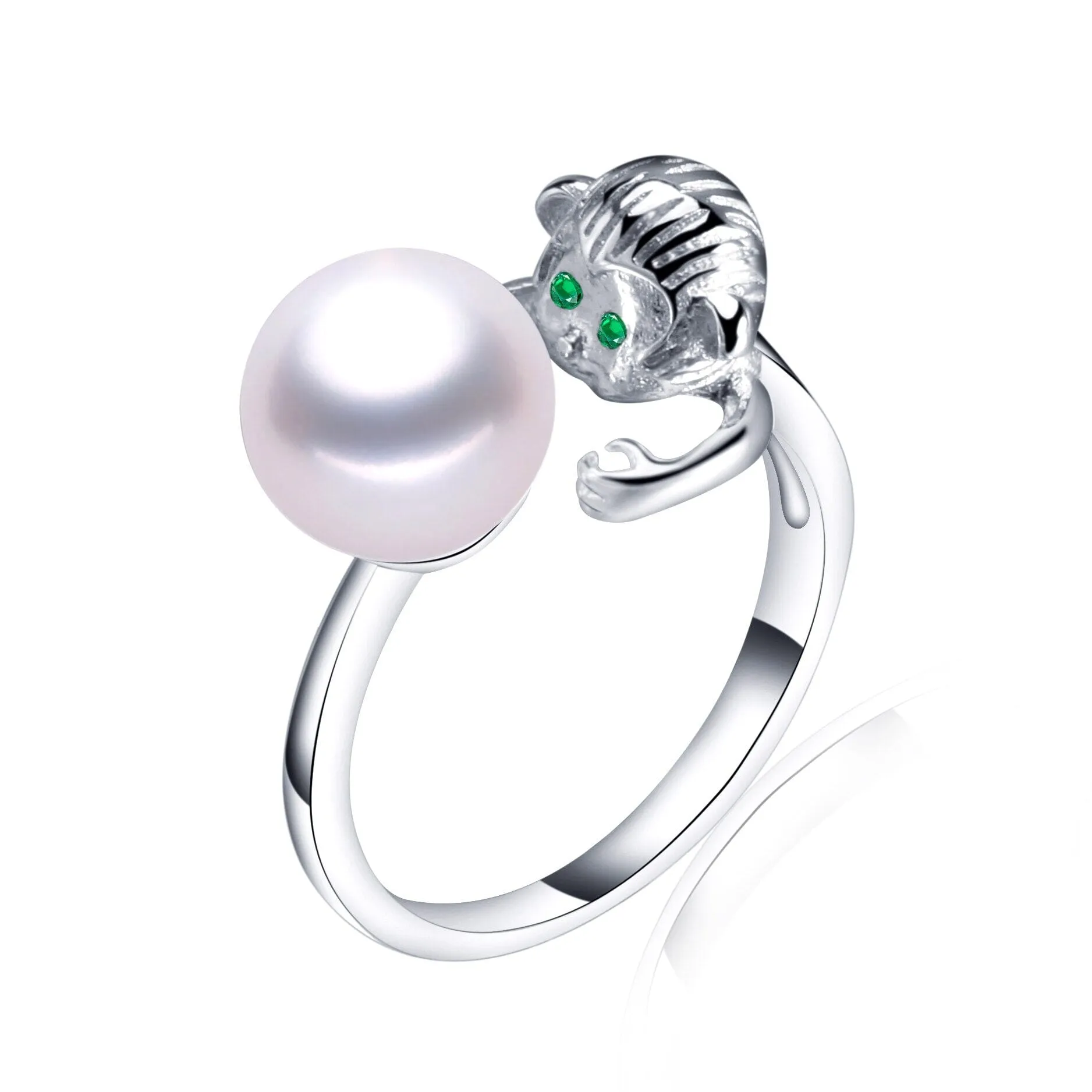 Monkey Hugging Pearl Silver Resizable Ring