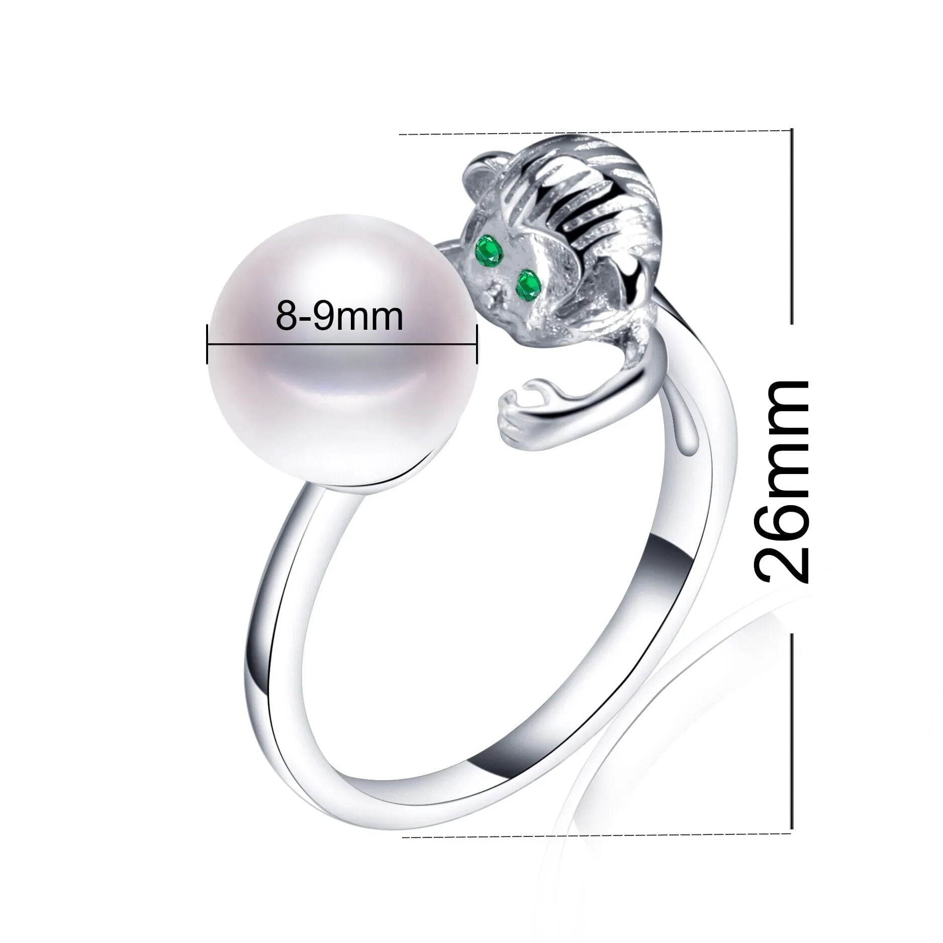 Monkey Hugging Pearl Silver Resizable Ring