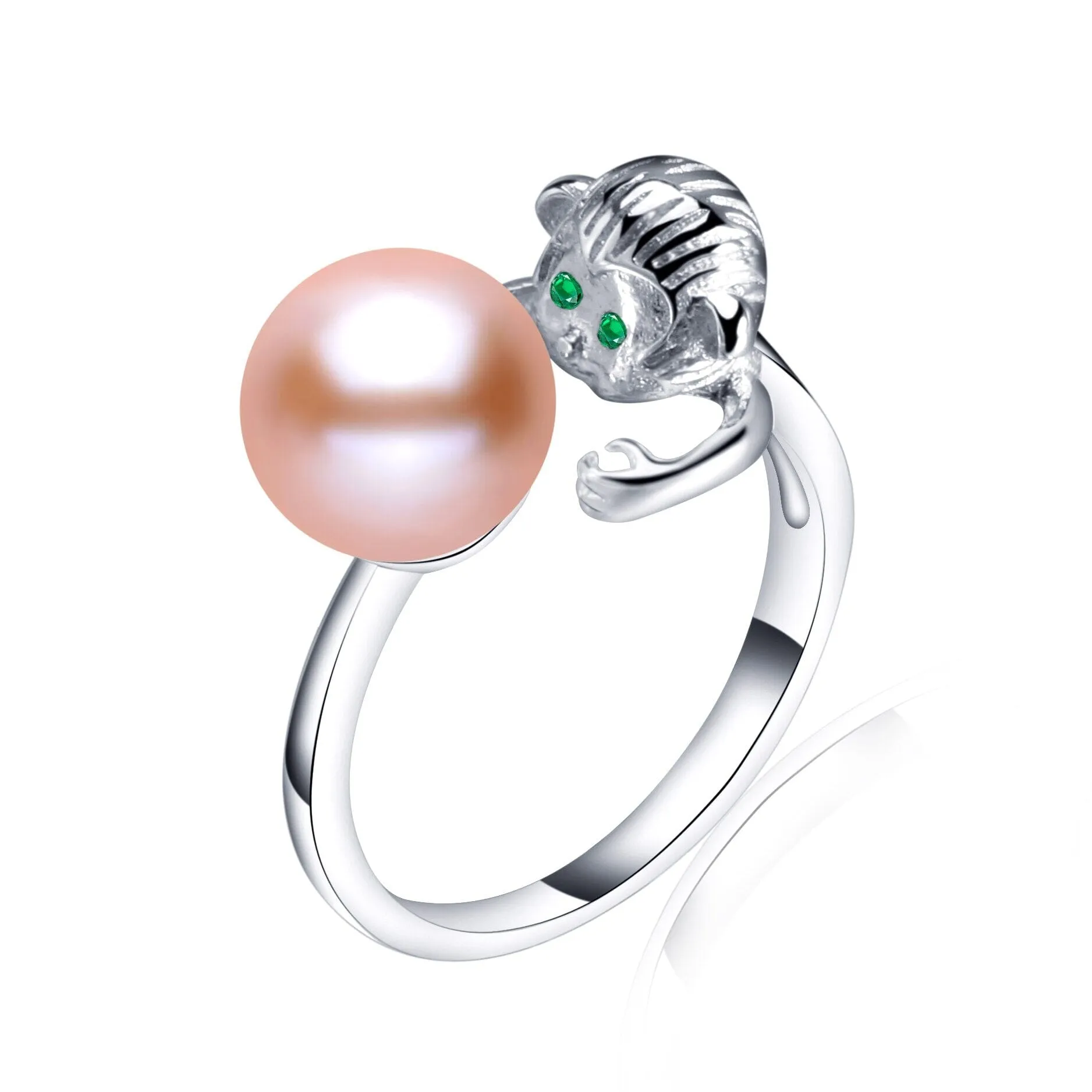 Monkey Hugging Pearl Silver Resizable Ring