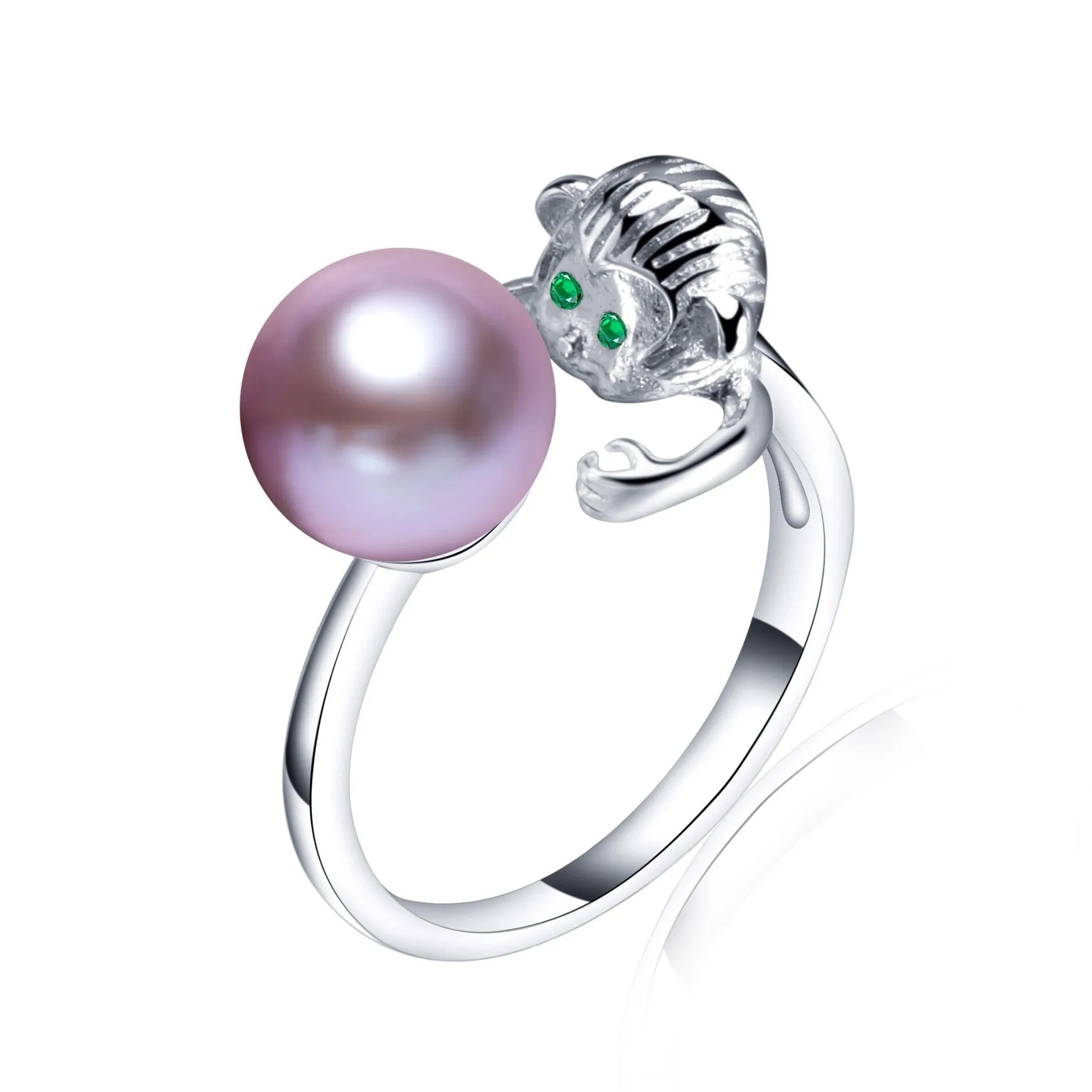 Monkey Hugging Pearl Silver Resizable Ring