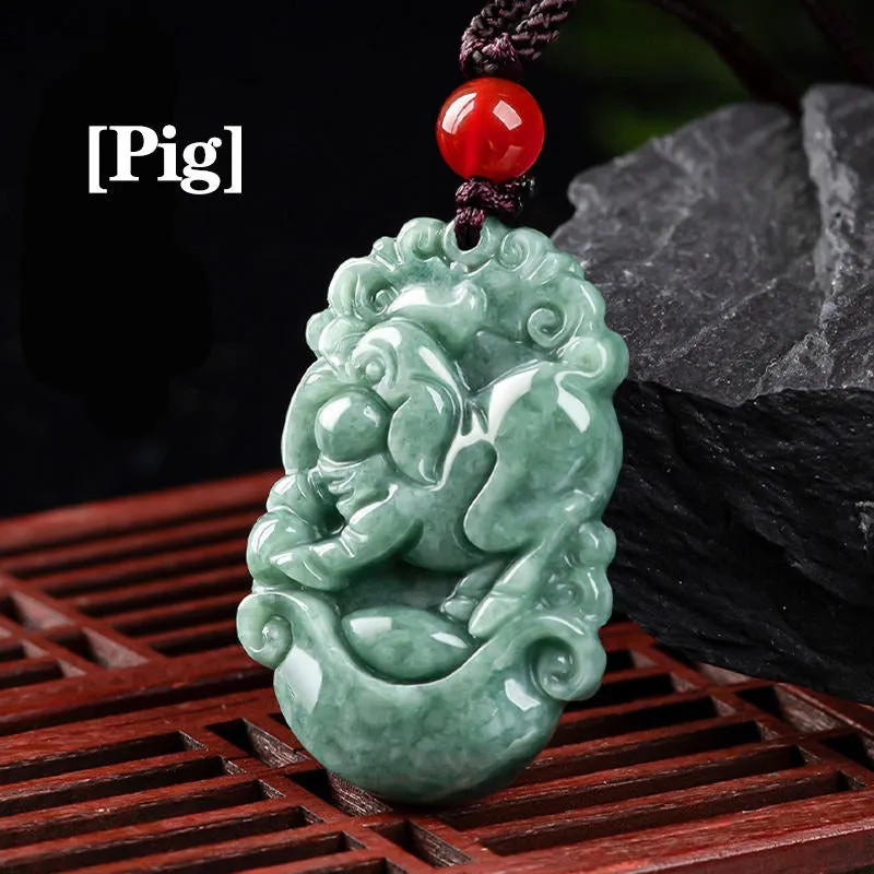 Natural Jadeite the twelve Jade zodiac necklace signs pendant fashion men's and women's accessories jade necklace