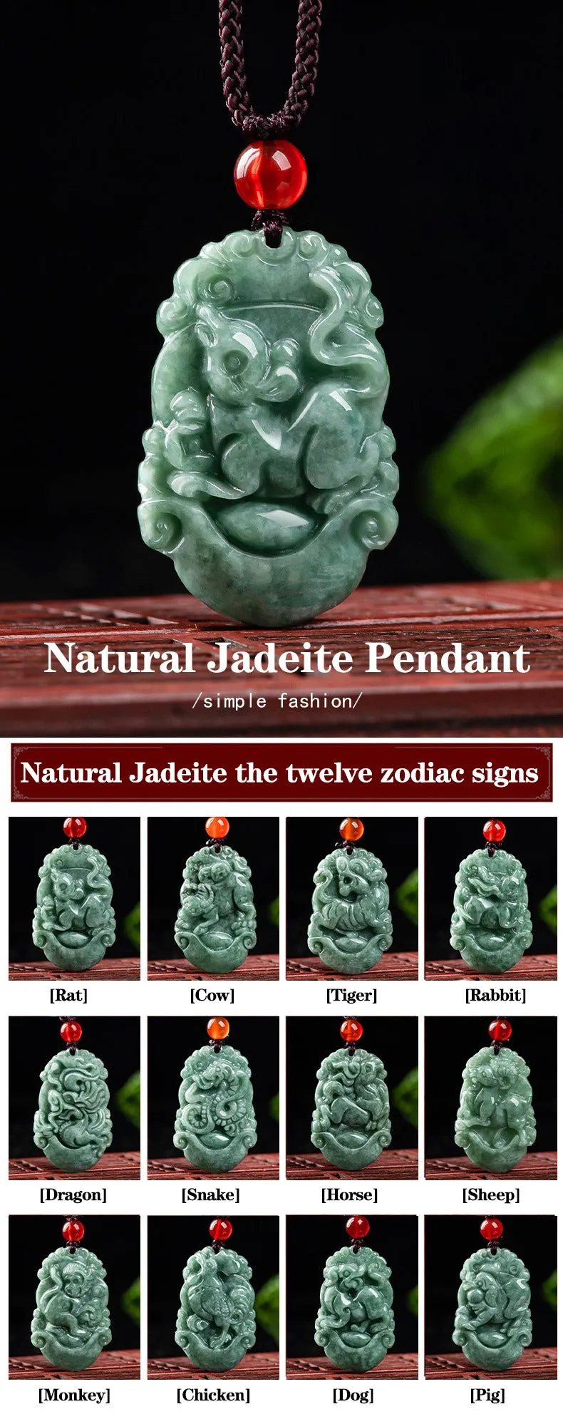 Natural Jadeite the twelve Jade zodiac necklace signs pendant fashion men's and women's accessories jade necklace