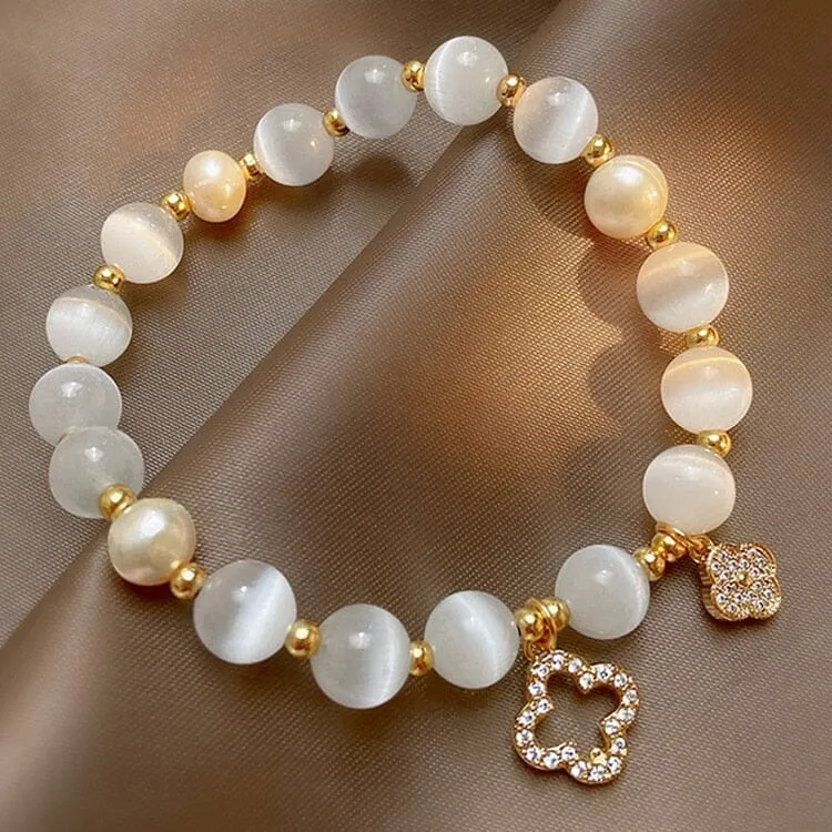 Natural White Opal Stone Pearl  Crystal Bracelet