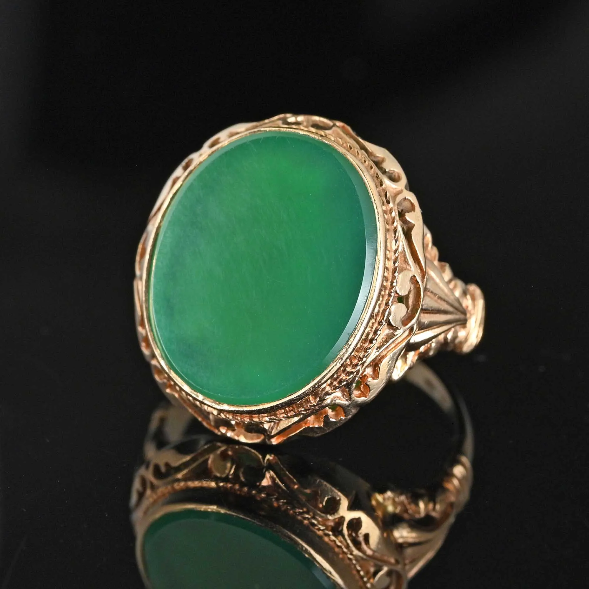 ON HOLD Bold 14K Gold Cabochon Green Chrysoprase Ring