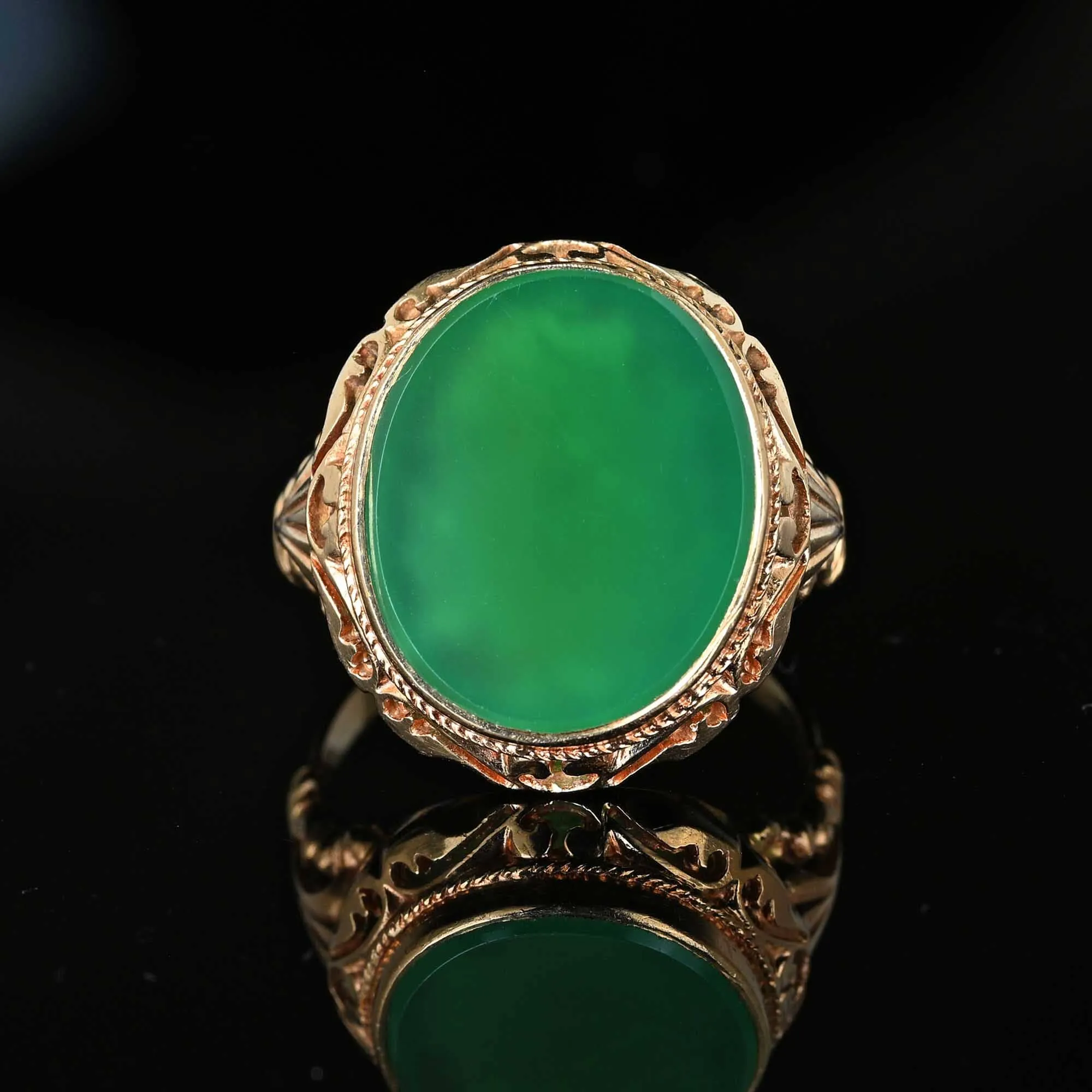 ON HOLD Bold 14K Gold Cabochon Green Chrysoprase Ring