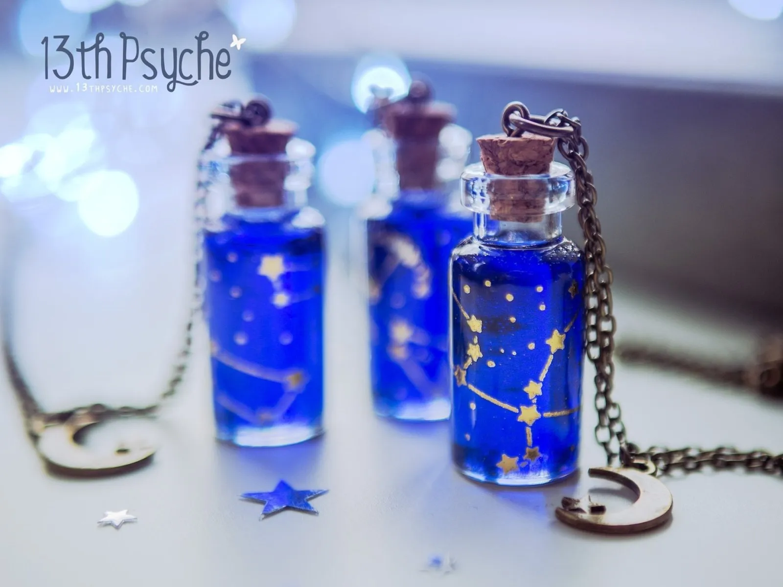 Orion, Andromeda, Ursa major and minor constellation bottle necklace