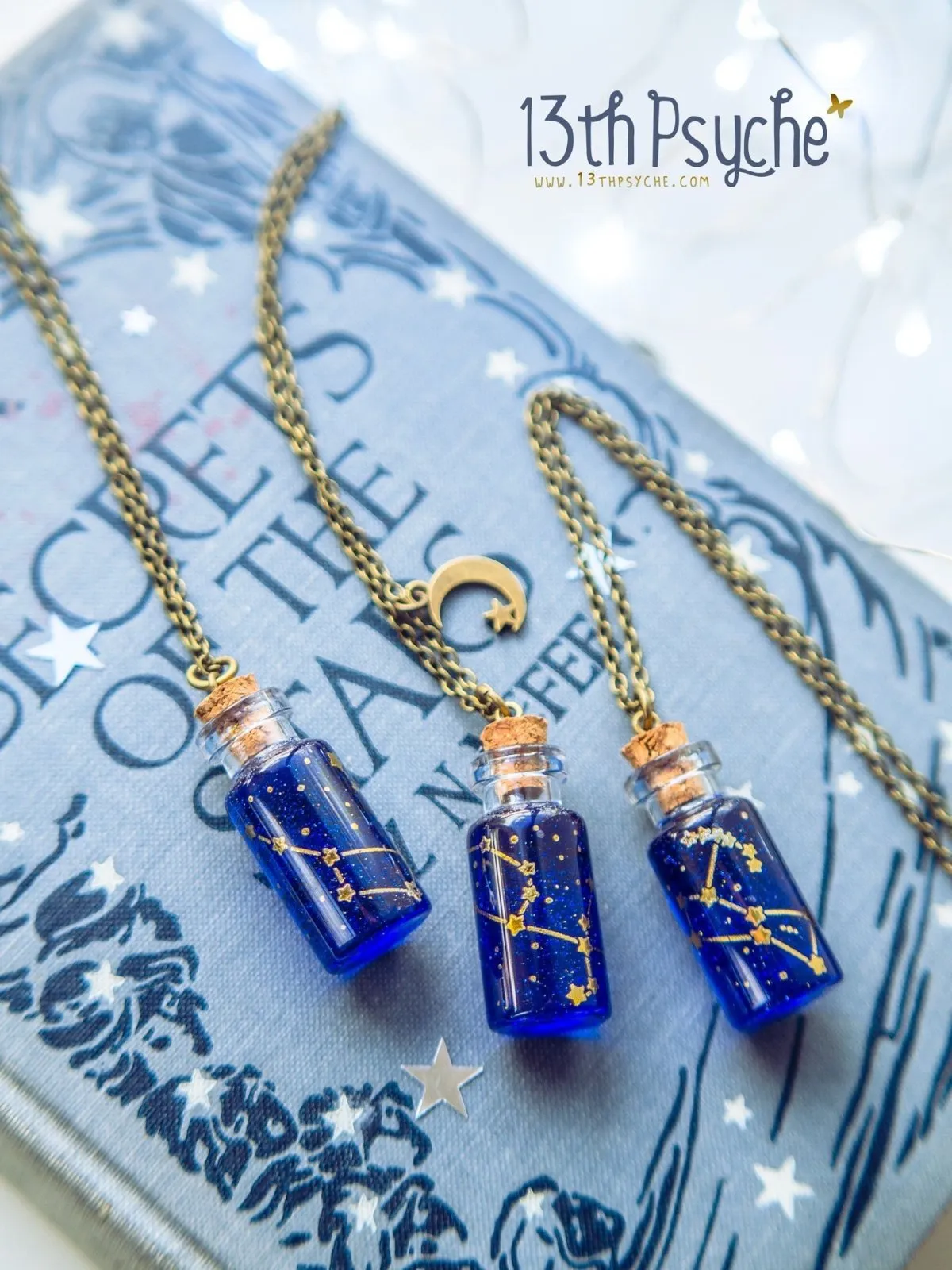 Orion, Andromeda, Ursa major and minor constellation bottle necklace