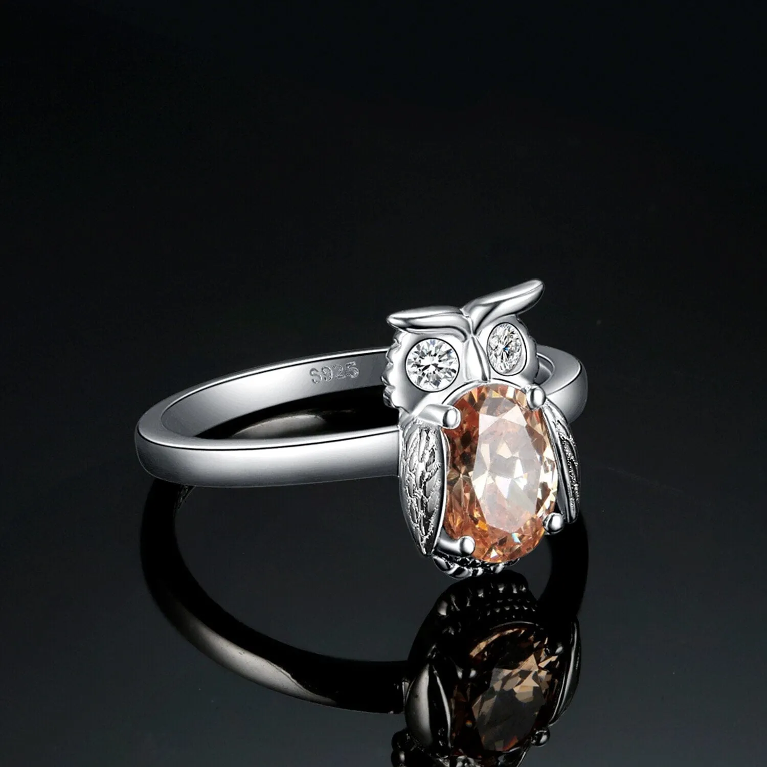 Owl 2.2ct Yellow Oval Gemstone 925 Sterling Silver Ring